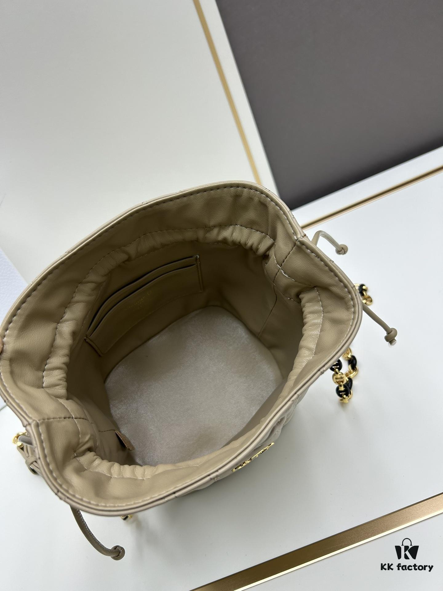 Dior Jolie Bucket Bag in Black Calfskin with Cannage Stitching, 2025 New Arrival