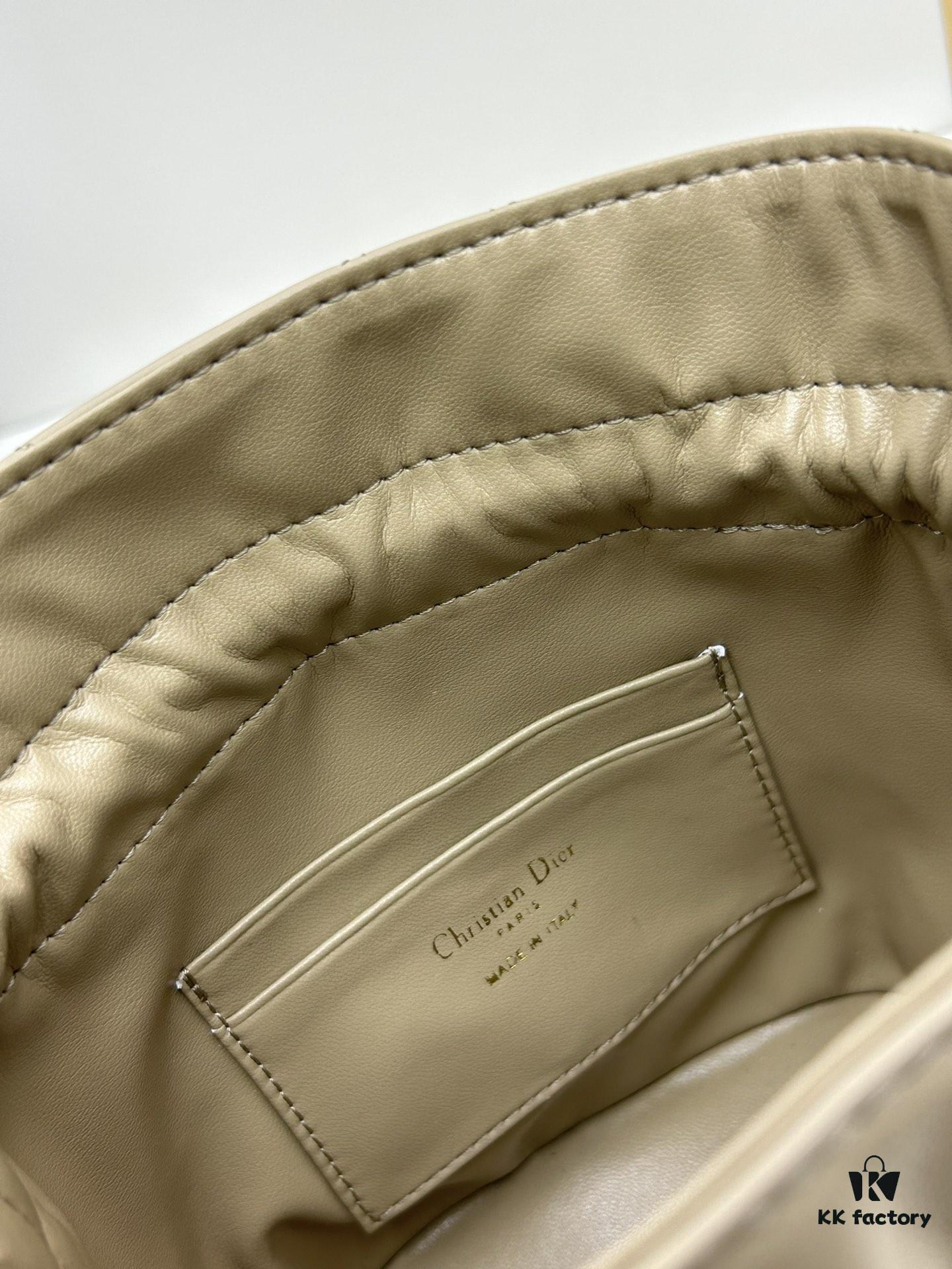 Dior Jolie Bucket Bag in Black Calfskin with Cannage Stitching, 2025 New Arrival