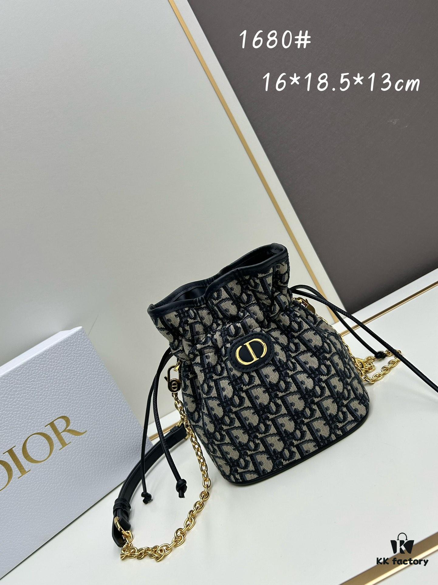 Dior Jolie Bucket Bag in Black Calfskin with Cannage Stitching, 2025 New Arrival