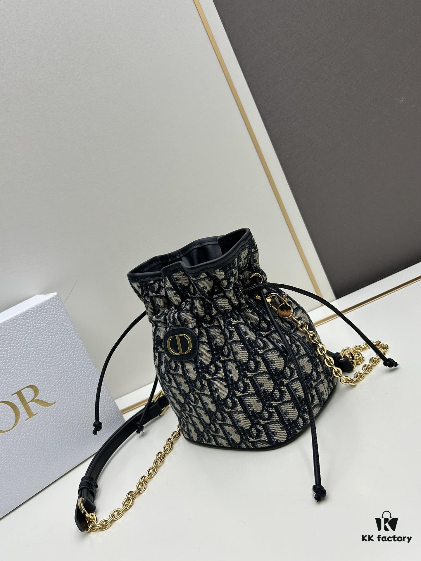 Dior Jolie Bucket Bag in Black Calfskin with Cannage Stitching, 2025 New Arrival