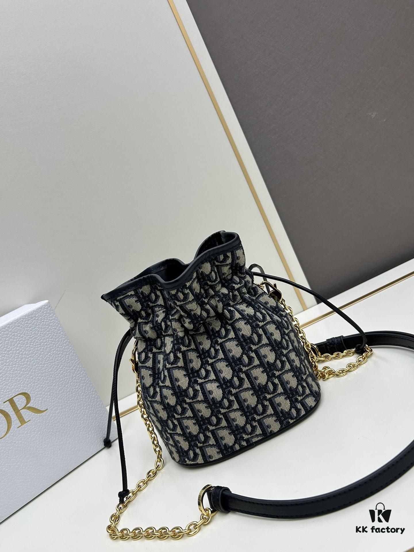 Dior Jolie Bucket Bag in Black Calfskin with Cannage Stitching, 2025 New Arrival