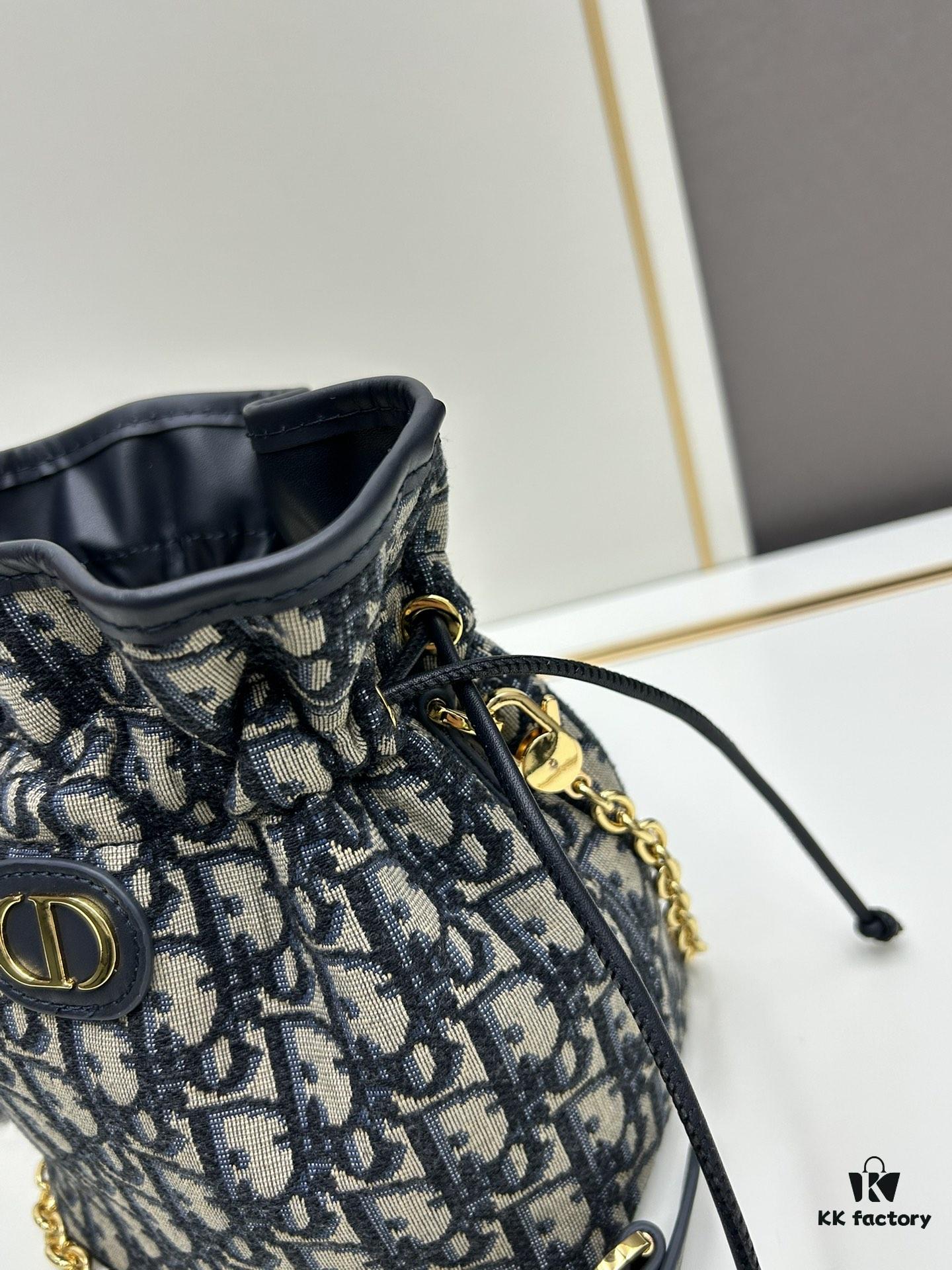 Dior Jolie Bucket Bag in Black Calfskin with Cannage Stitching, 2025 New Arrival
