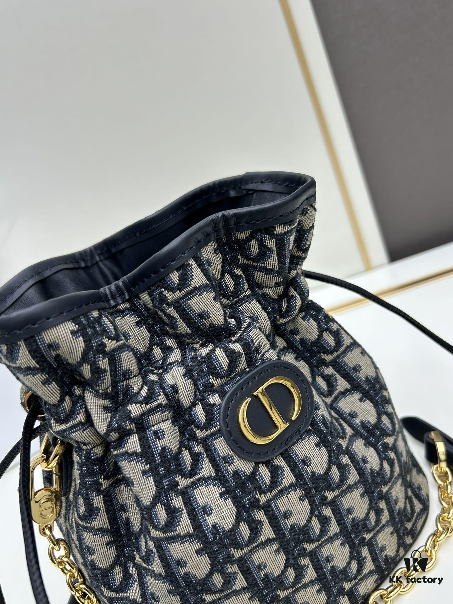 Dior Jolie Bucket Bag in Black Calfskin with Cannage Stitching, 2025 New Arrival