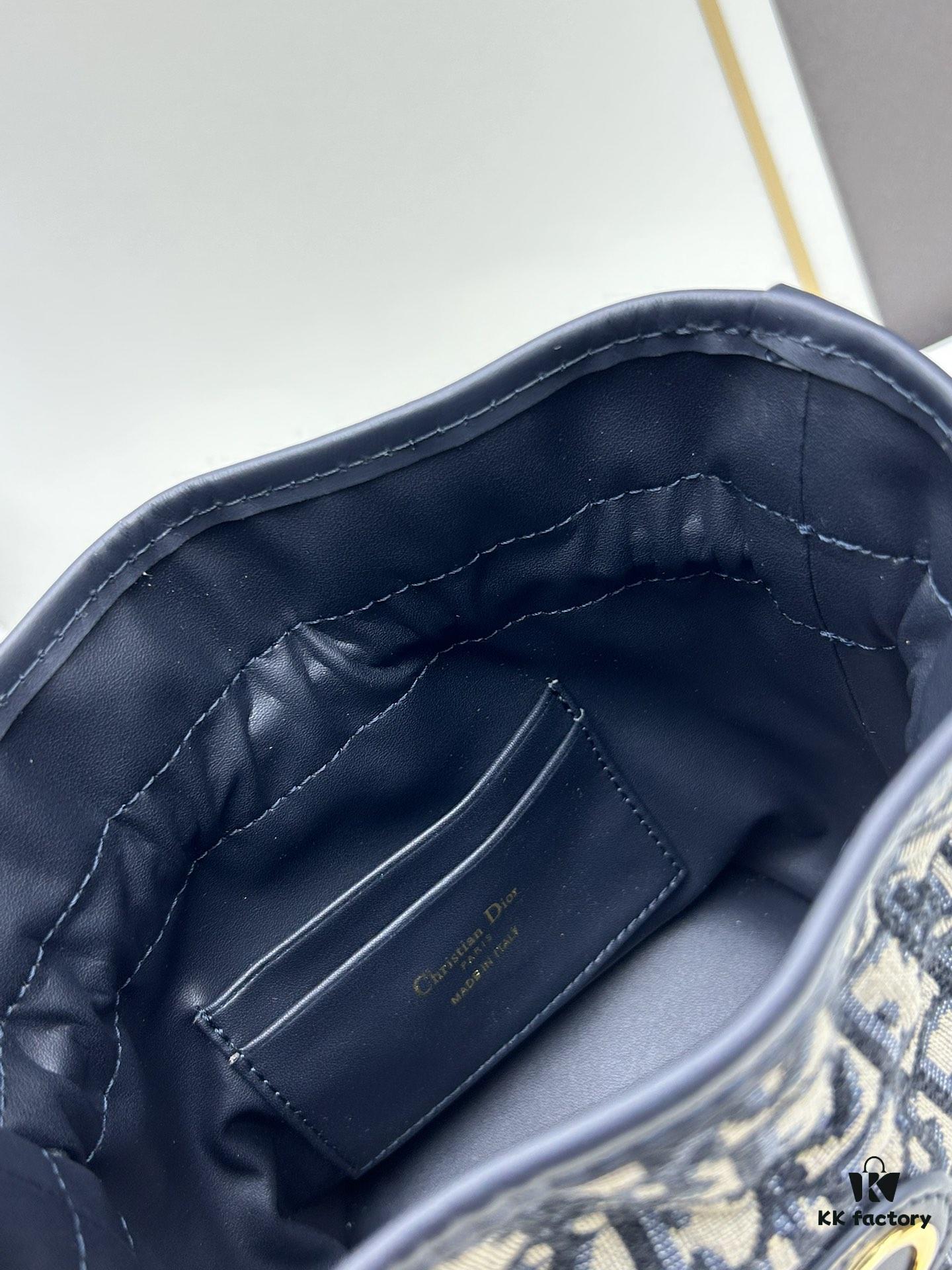 Dior Jolie Bucket Bag in Black Calfskin with Cannage Stitching, 2025 New Arrival