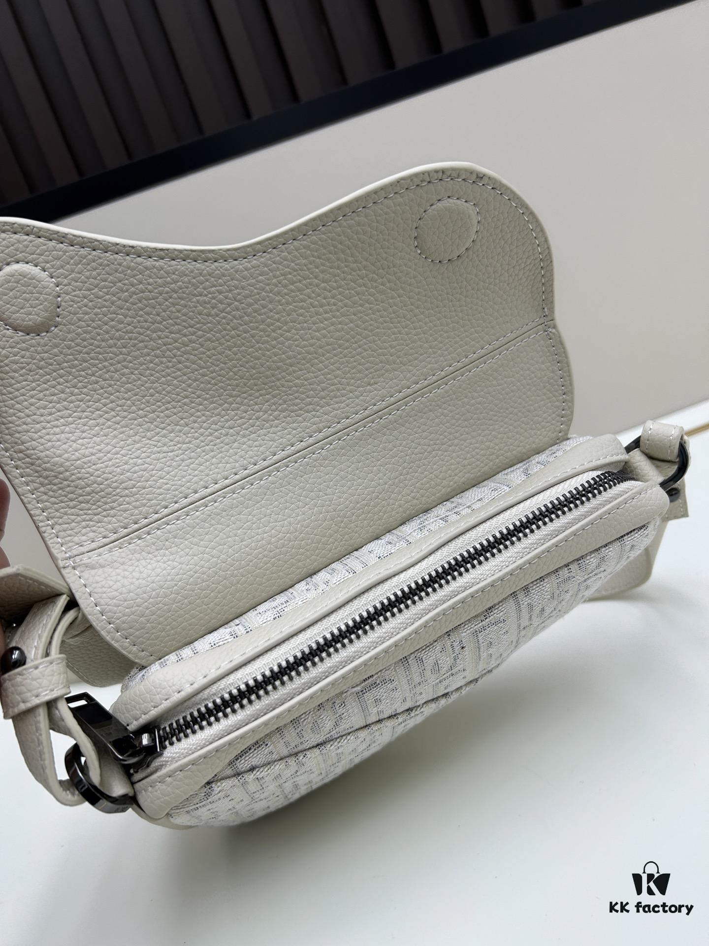 Saddle Bag Reimagined with Modern Structure in Beige and Black Oblique Print