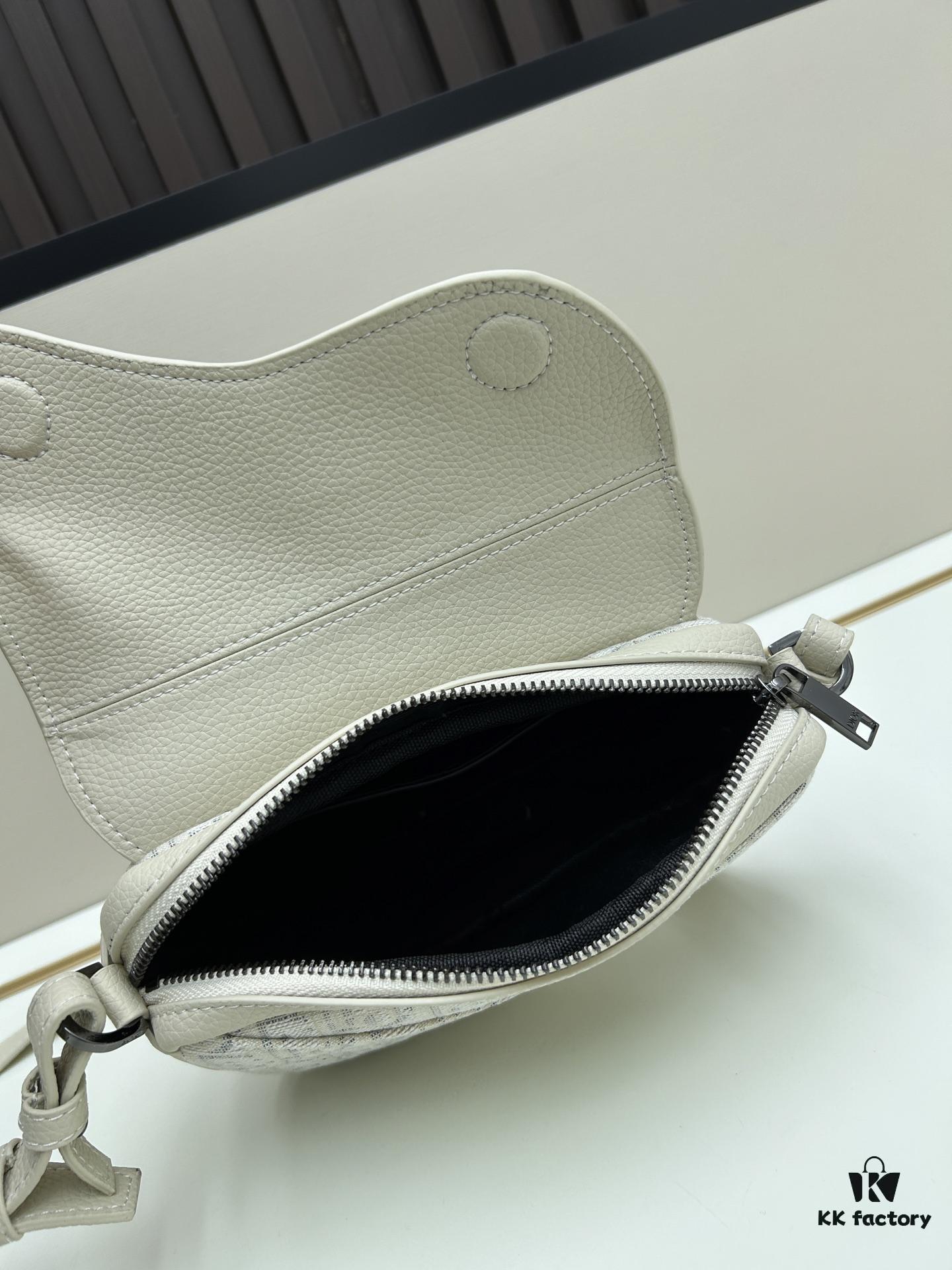 Saddle Bag Reimagined with Modern Structure in Beige and Black Oblique Print