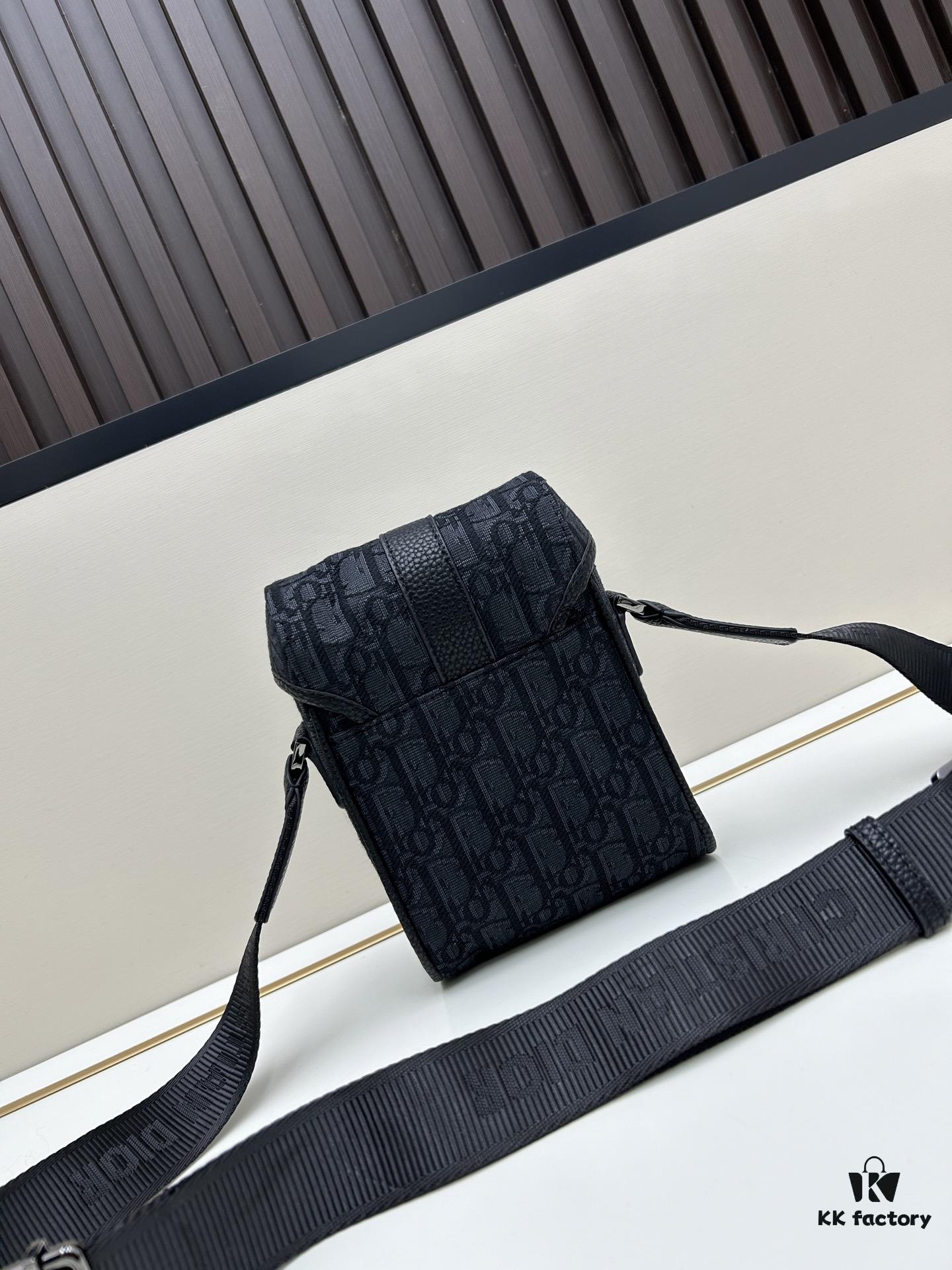 Dior Hit The Road Vertical Flap Messenger Bag in Black Oblique Print Fabric