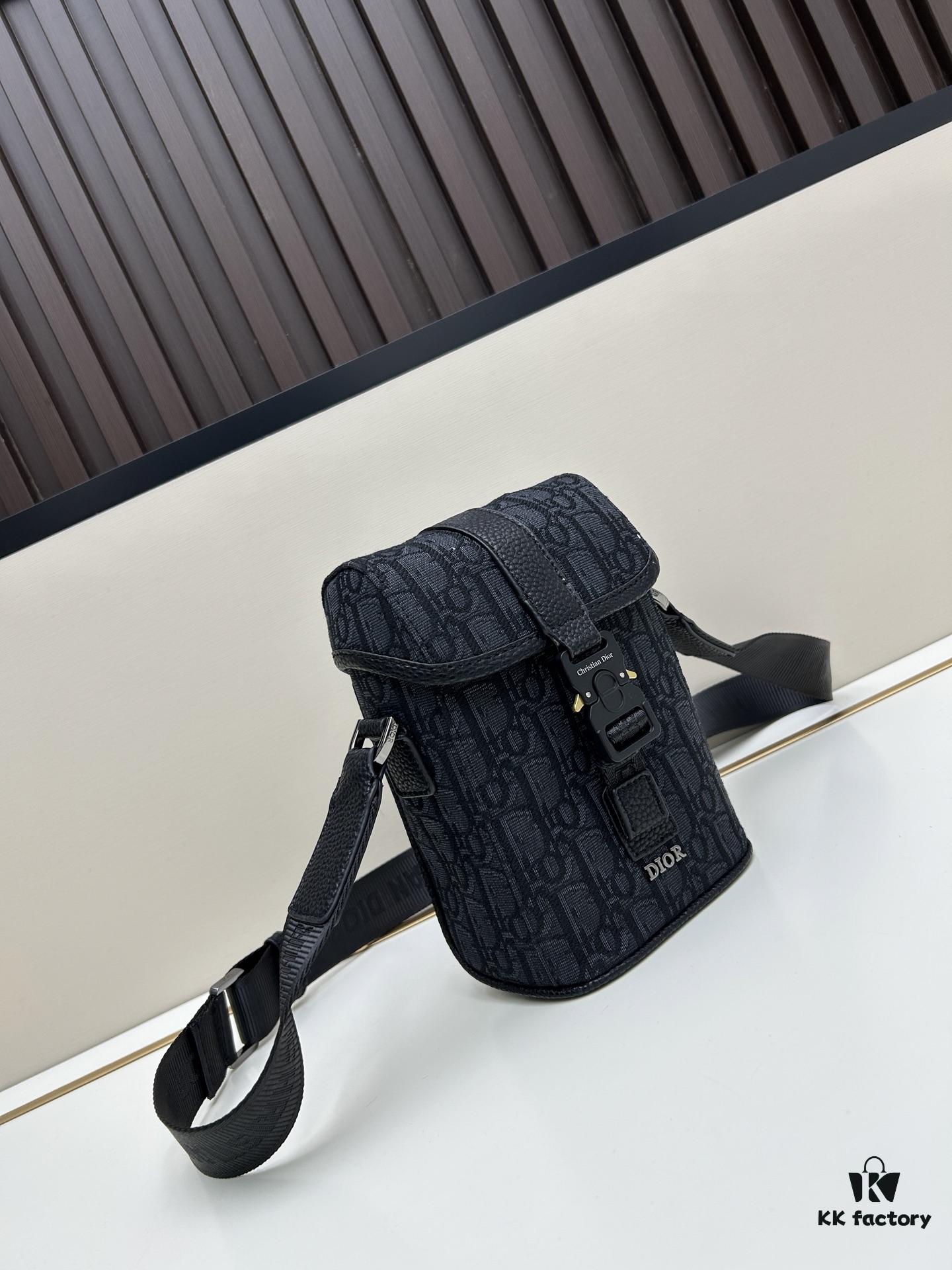 Dior Hit The Road Vertical Flap Messenger Bag in Black Oblique Print Fabric