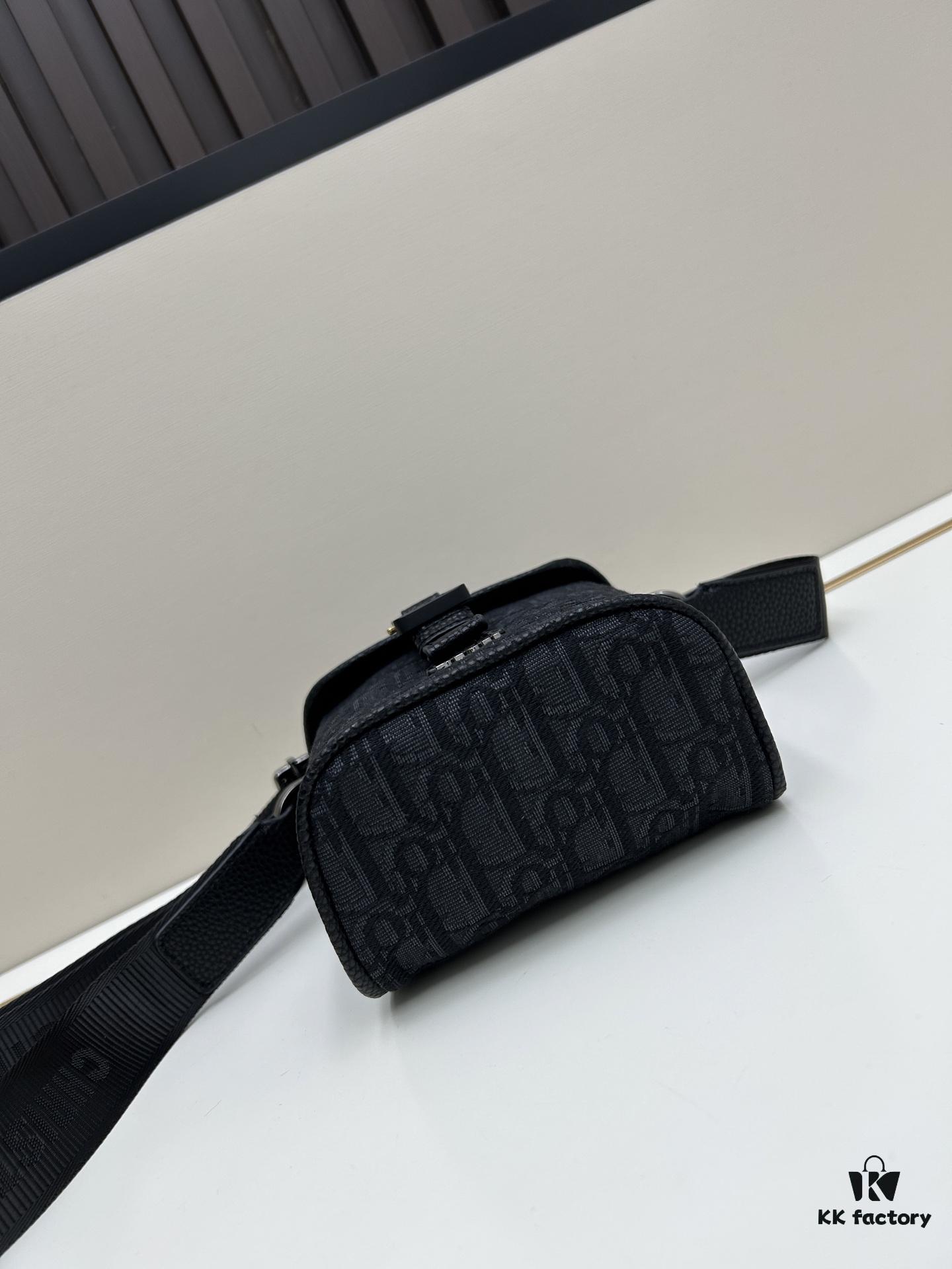 Dior Hit The Road Vertical Flap Messenger Bag in Black Oblique Print Fabric