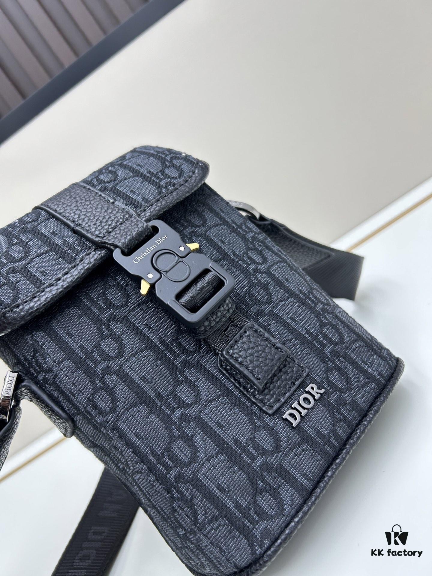 Dior Hit The Road Vertical Flap Messenger Bag in Black Oblique Print Fabric