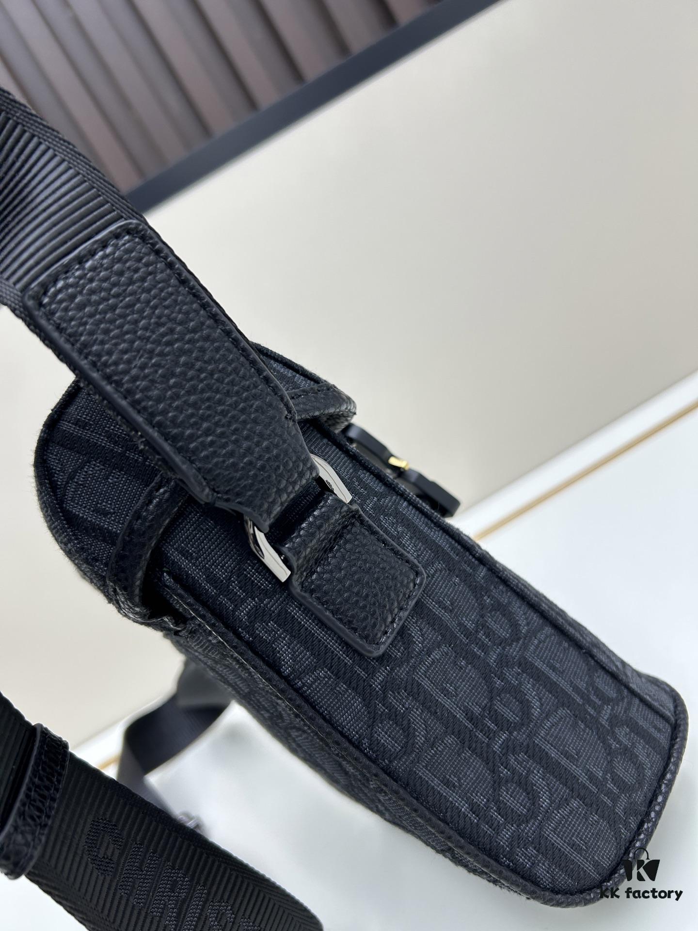 Dior Hit The Road Vertical Flap Messenger Bag in Black Oblique Print Fabric