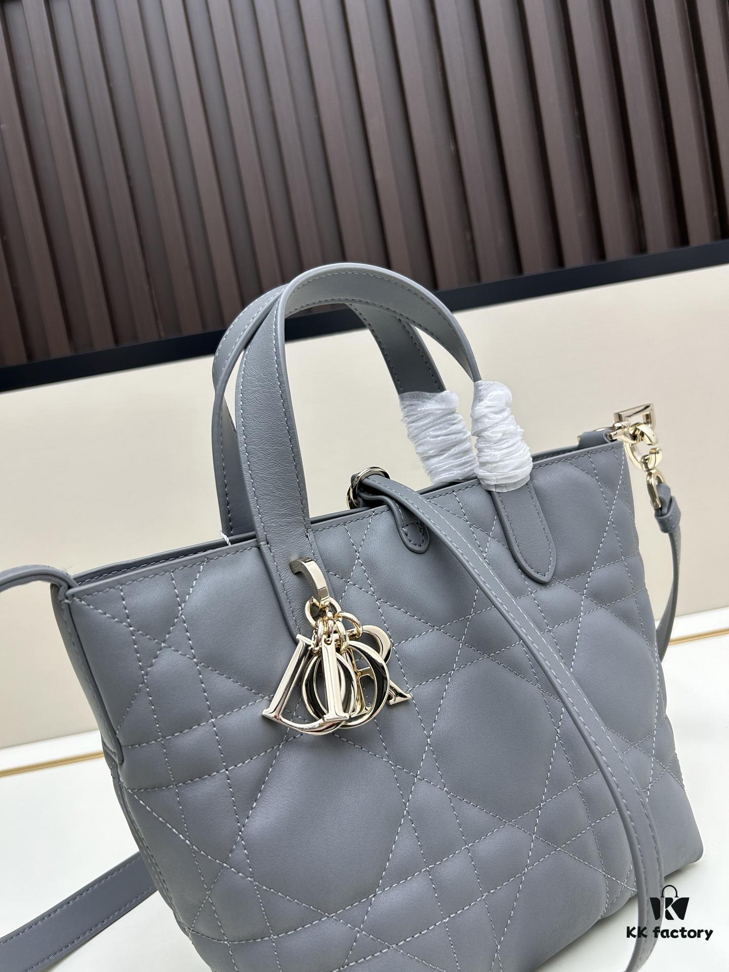 Medium and Small Dior Toujours Vertical Leather Handbag in Raspberry Beige with Cannage Stitching