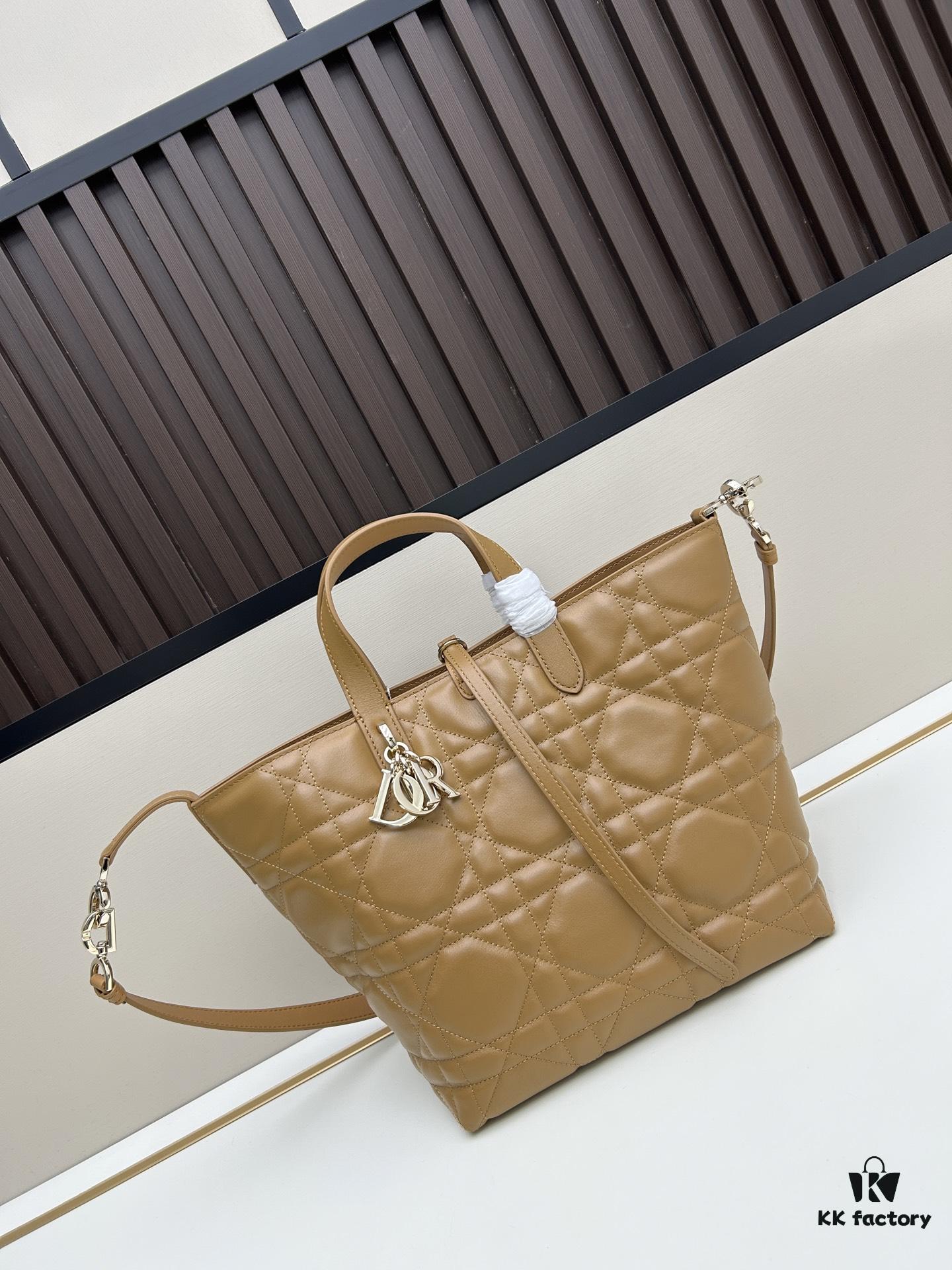 Medium and Small Dior Toujours Vertical Handbag in First-Layer Calfskin with Large Cannage Stitching