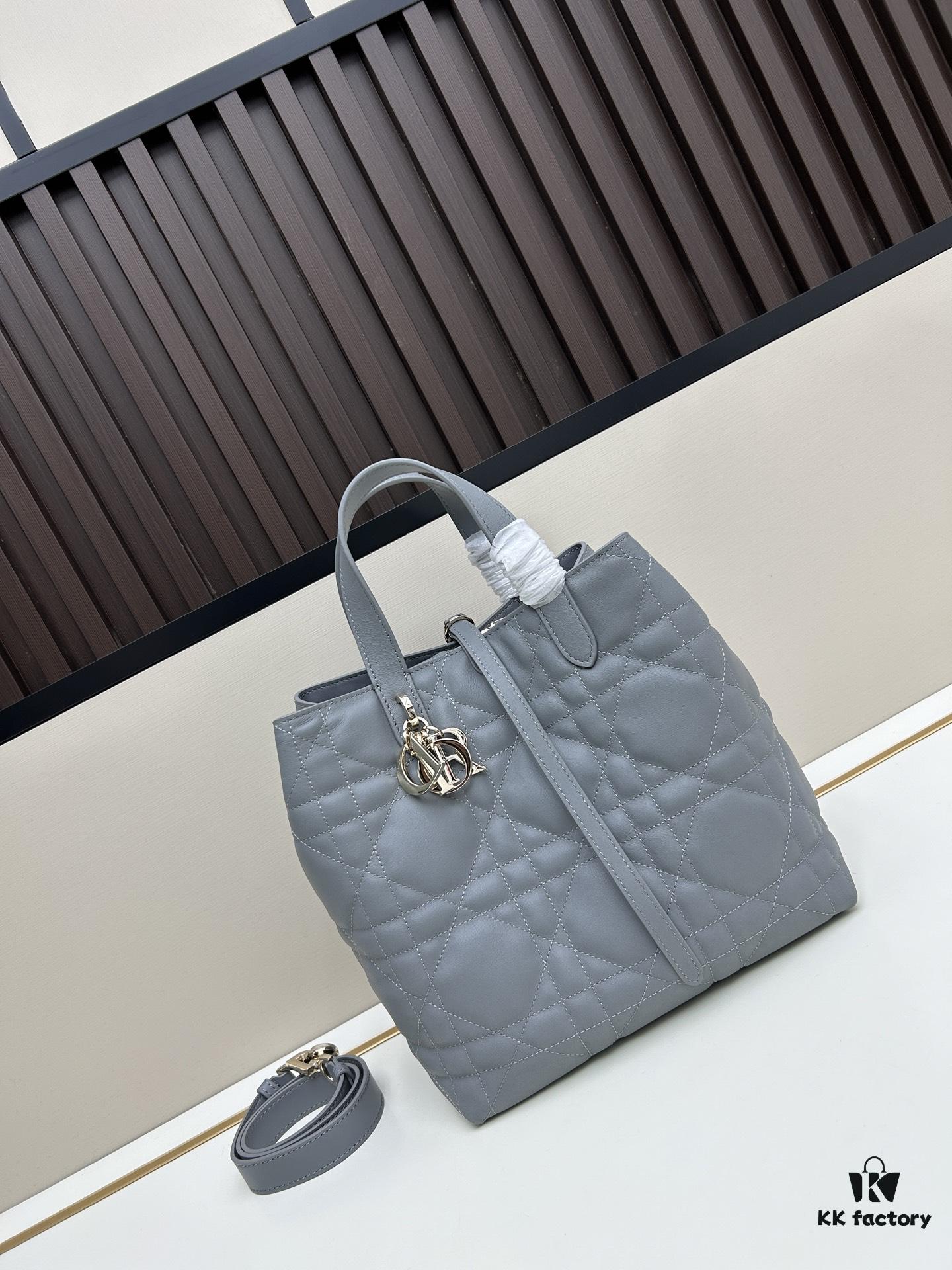 Dior Toujours Medium and Small Vertical Handbag in Claret Beige Calfskin Leather with Cannage Stitching