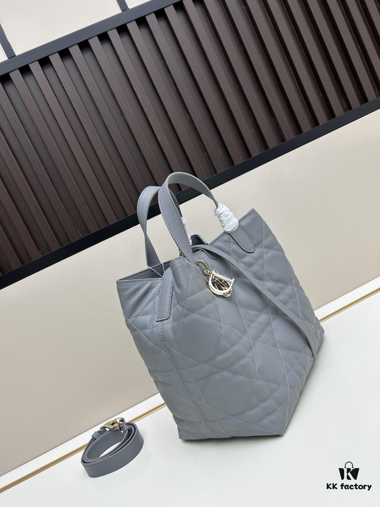 Dior Toujours Medium and Small Vertical Handbag in Claret Beige Calfskin Leather with Cannage Stitching