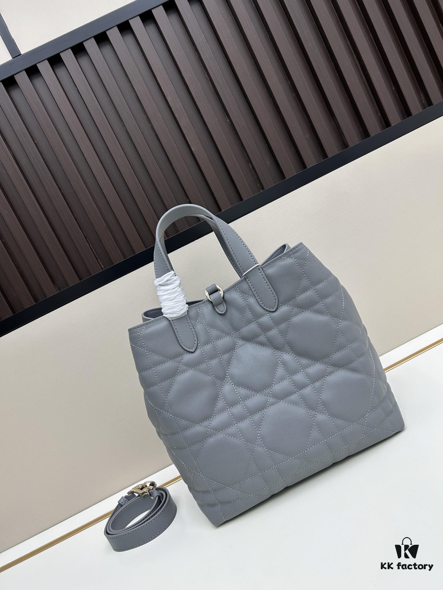 Dior Toujours Medium and Small Vertical Handbag in Claret Beige Calfskin Leather with Cannage Stitching