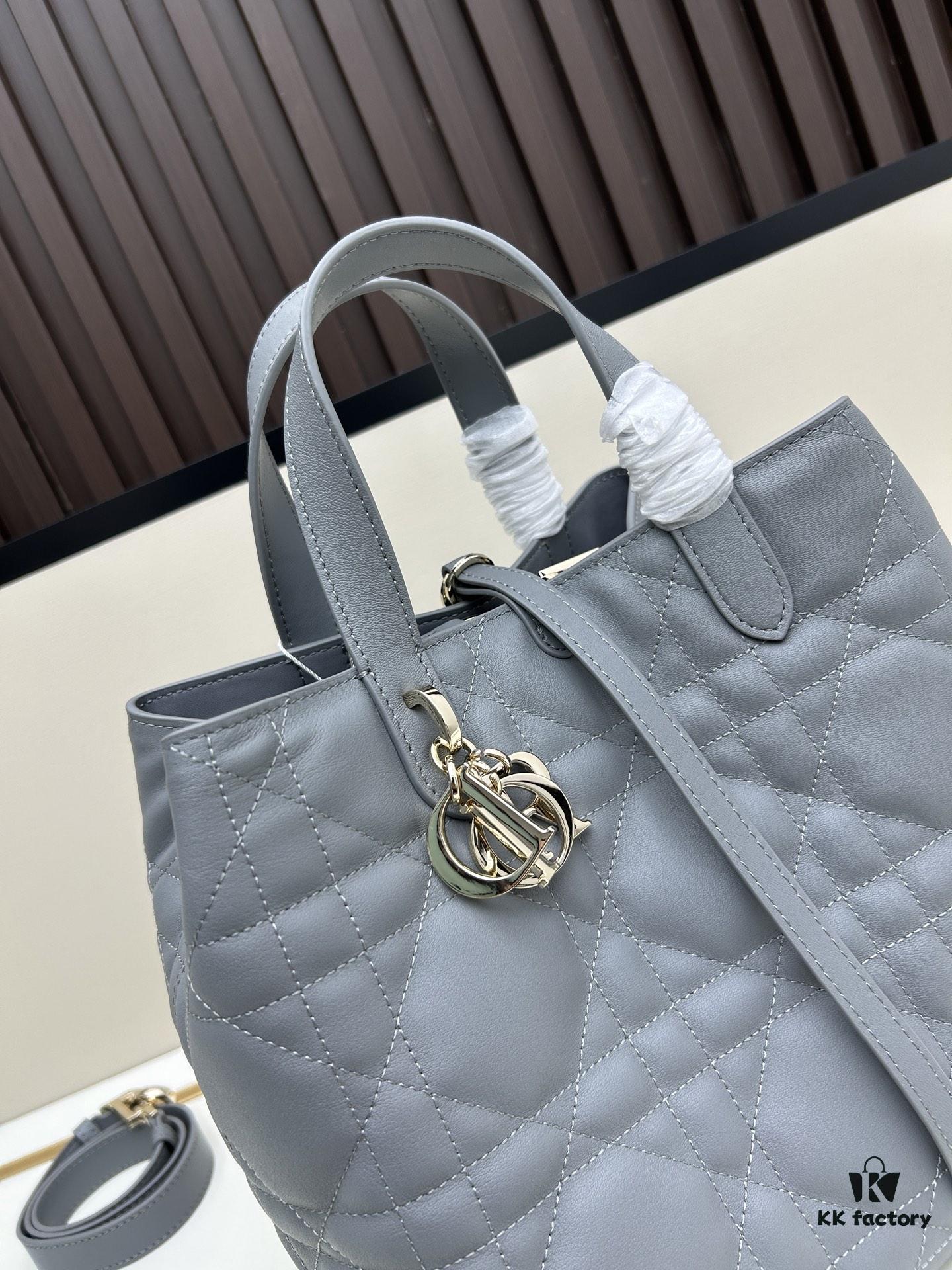 Dior Toujours Medium and Small Vertical Handbag in Claret Beige Calfskin Leather with Cannage Stitching