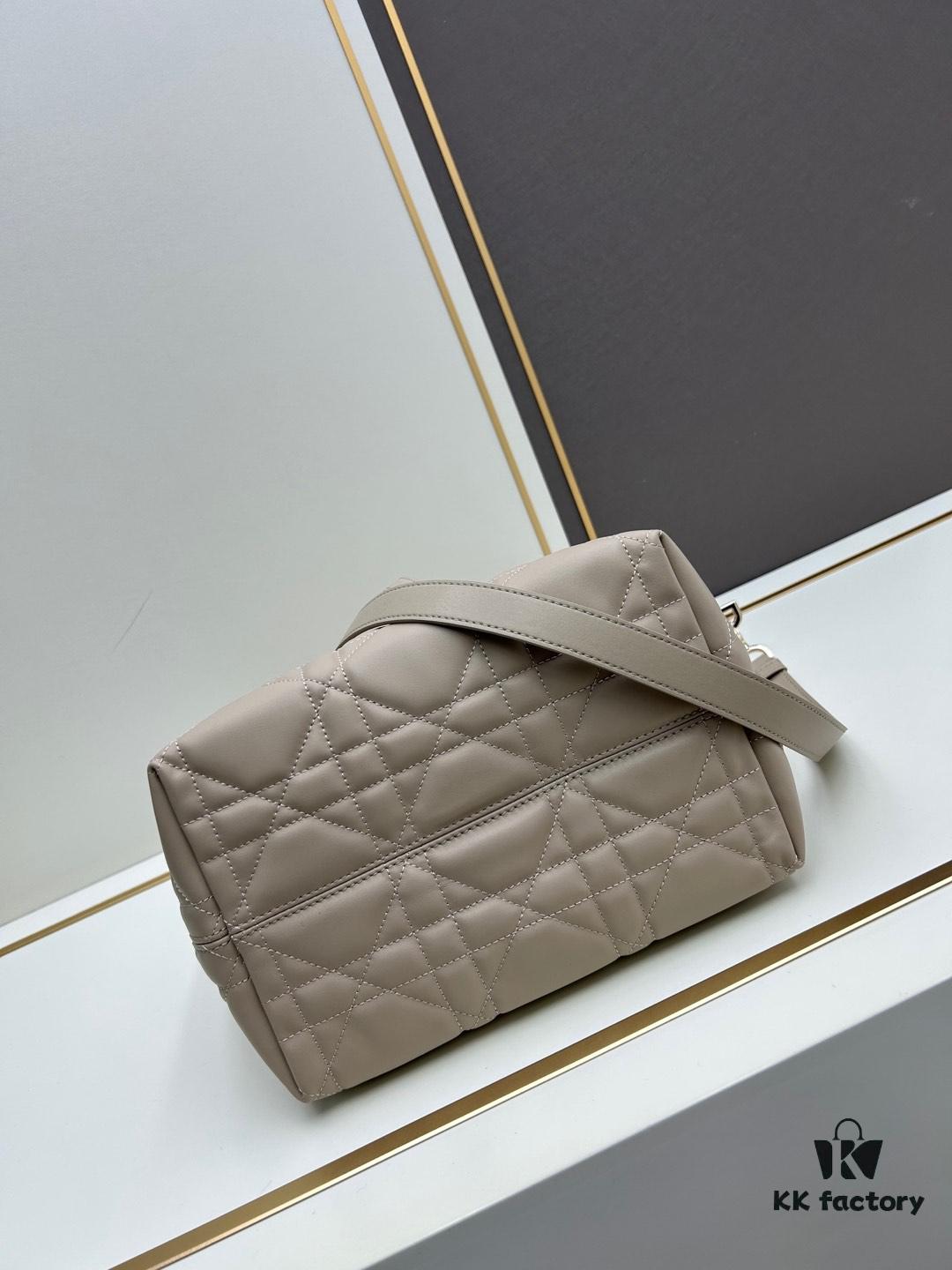 Medium and Small Dior Toujours Vertical Handbag in Soft Raspberry Beige Calfskin with Cannage Stitching