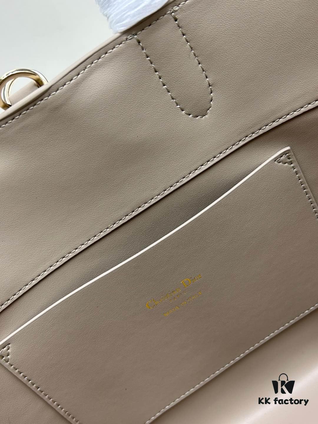 Medium and Small Dior Toujours Vertical Handbag in Soft Raspberry Beige Calfskin with Cannage Stitching