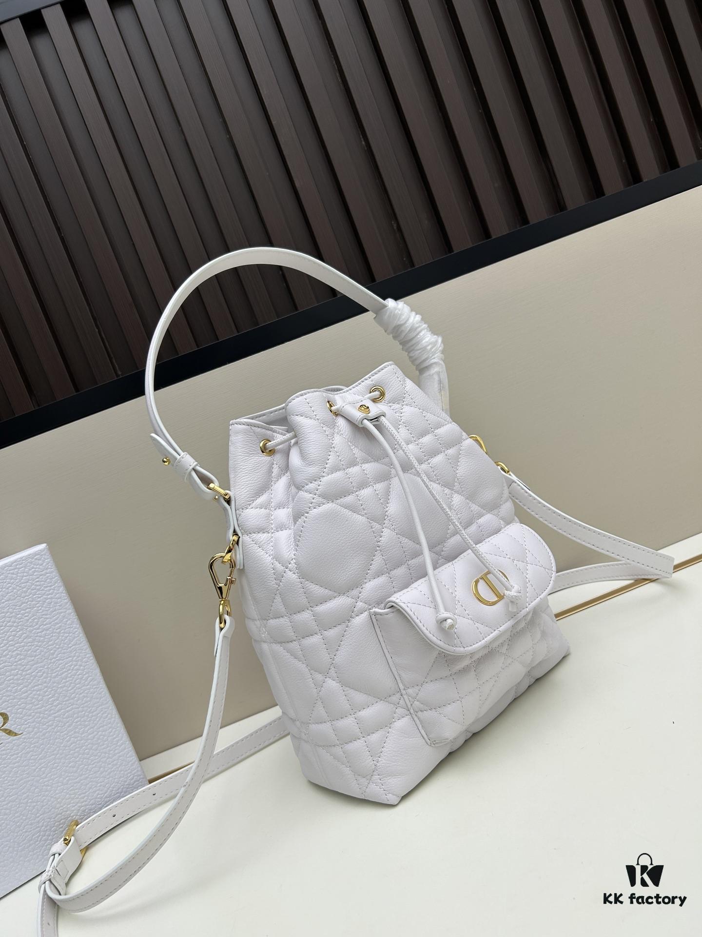 Dior Caro Large Bucket Bag in Black Lambskin