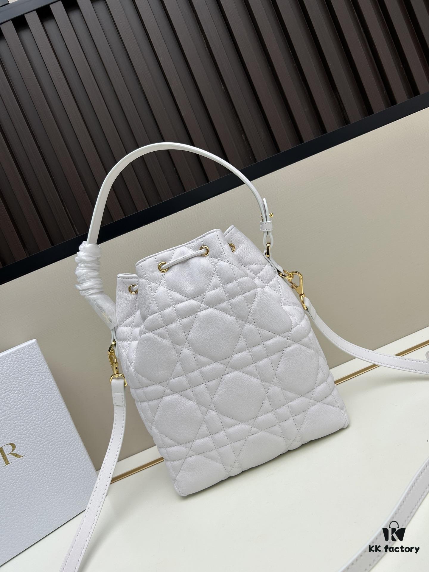 Dior Caro Large Bucket Bag in Black Lambskin