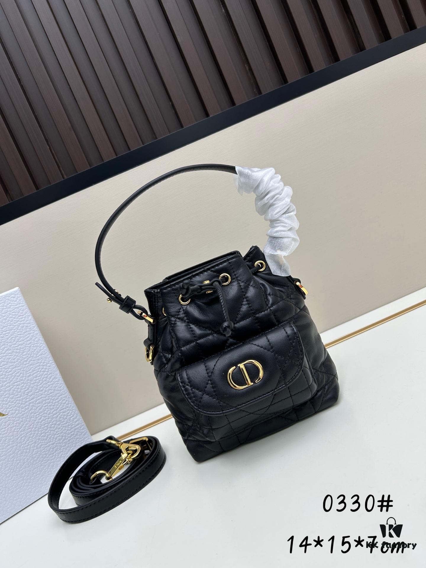 Dior Caro Small Bucket Bag in Black Lambskin from the 2025 Fall Ready-to-Wear Collection