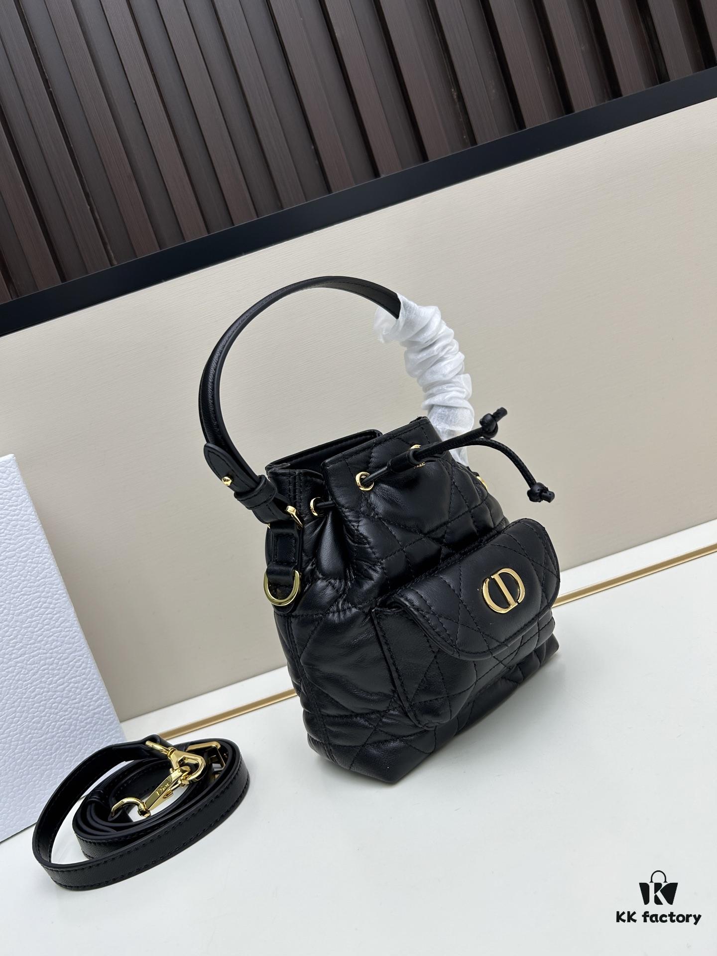 Dior Caro Small Bucket Bag in Black Lambskin from the 2025 Fall Ready-to-Wear Collection