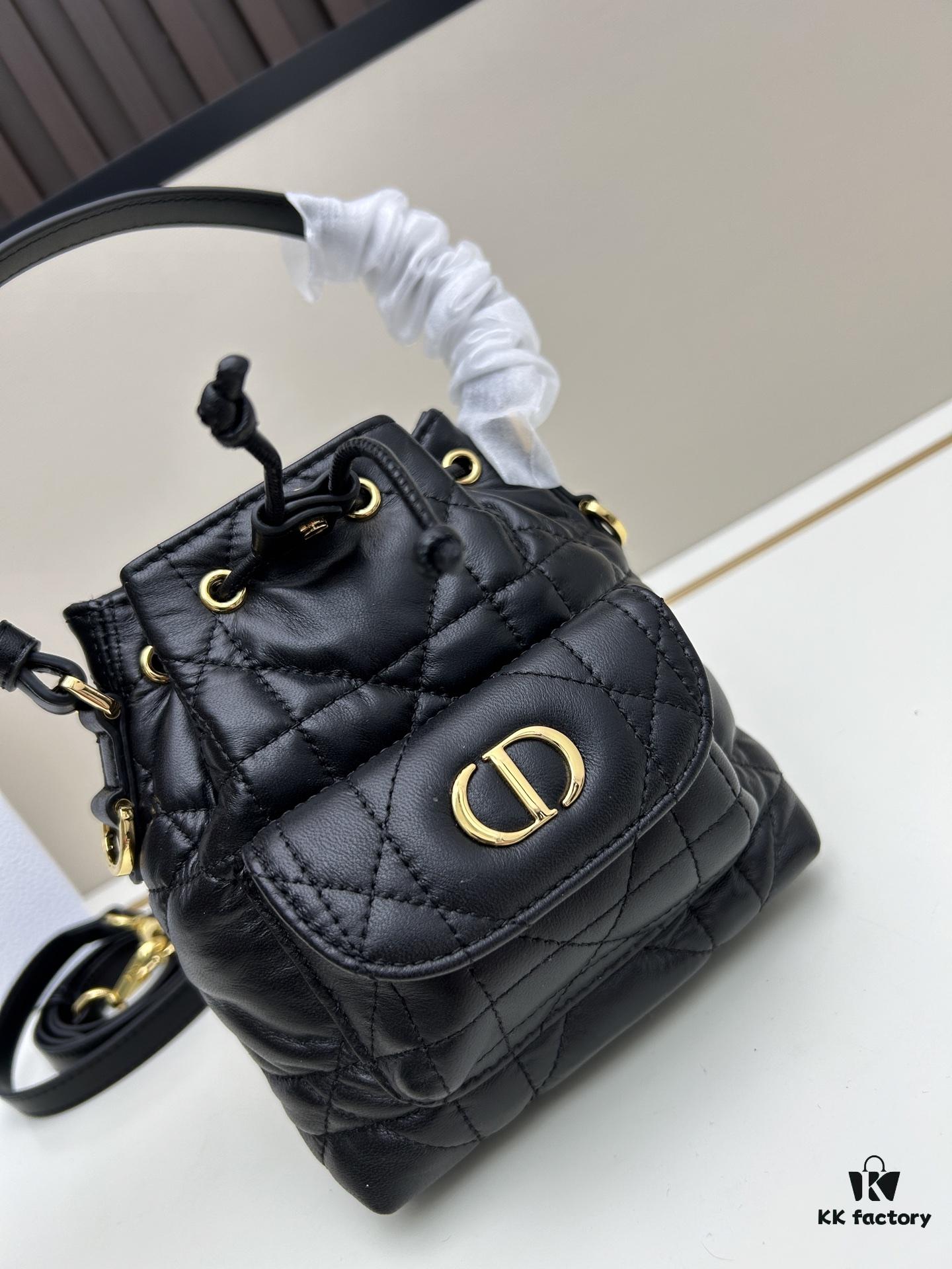 Dior Caro Small Bucket Bag in Black Lambskin from the 2025 Fall Ready-to-Wear Collection
