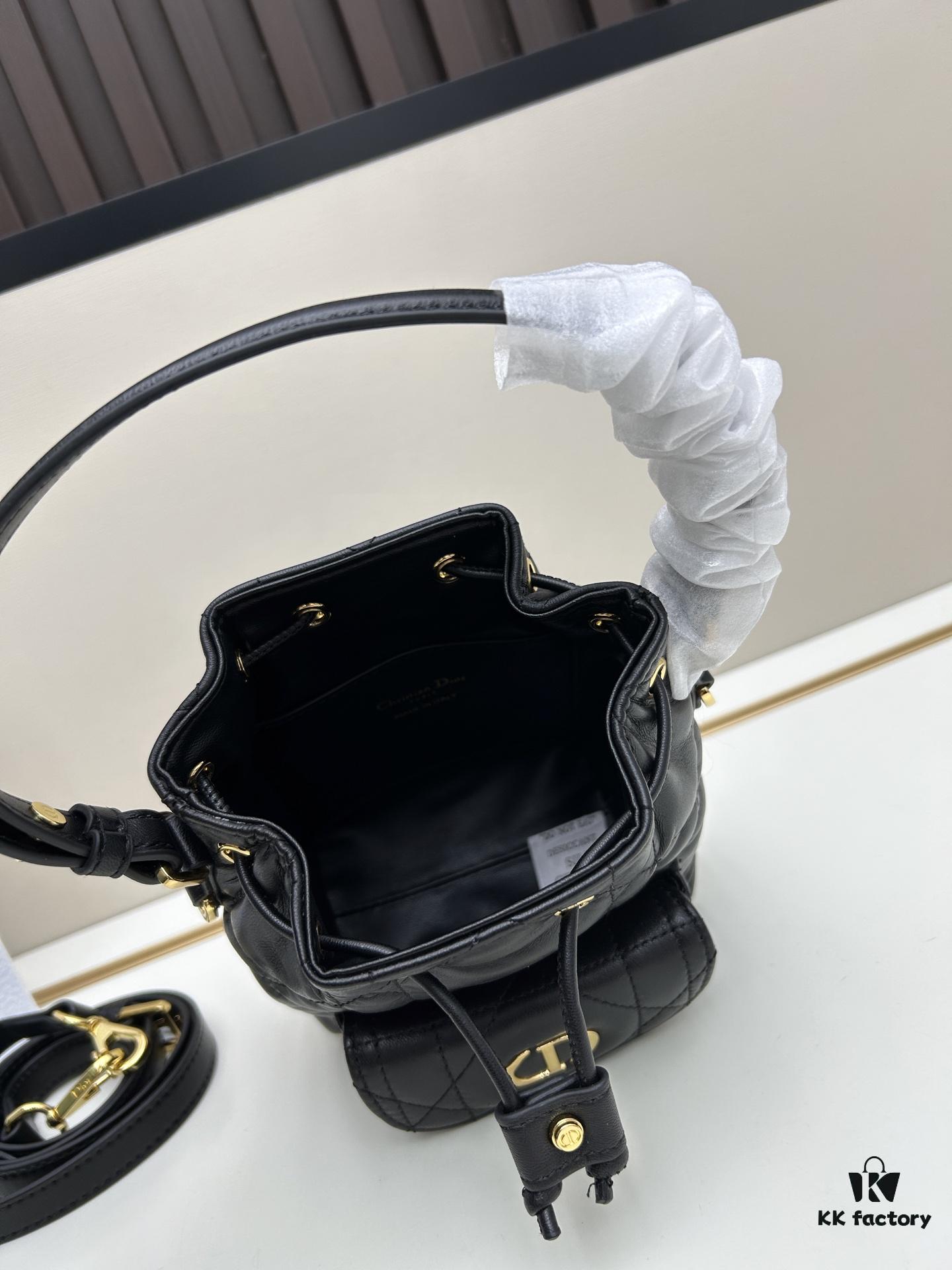 Dior Caro Small Bucket Bag in Black Lambskin from the 2025 Fall Ready-to-Wear Collection