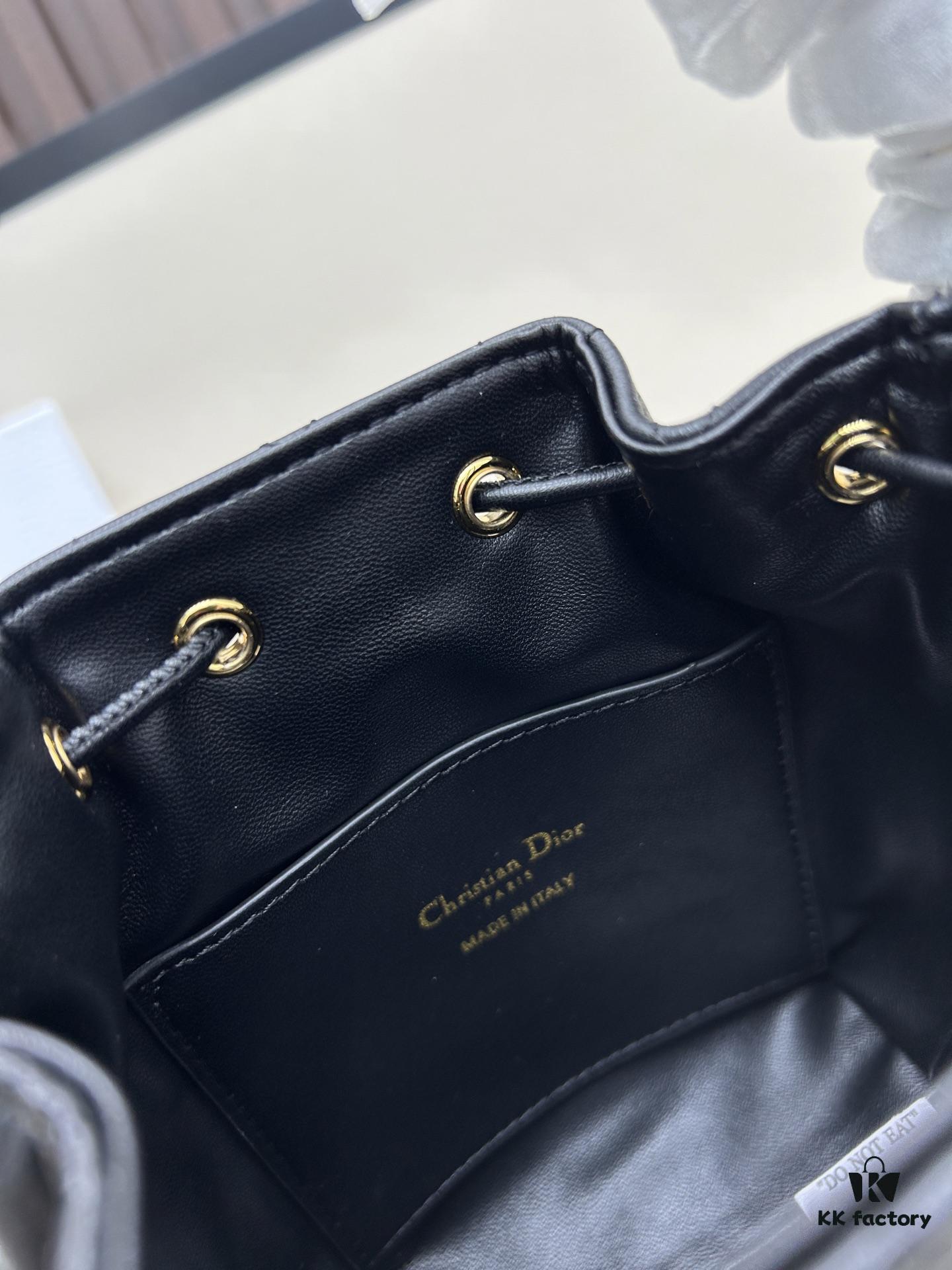 Dior Caro Small Bucket Bag in Black Lambskin from the 2025 Fall Ready-to-Wear Collection