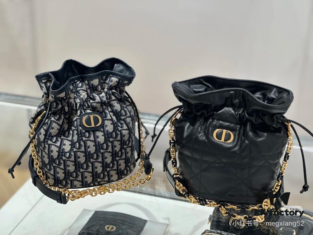 Dior Jolie Bucket Bag in Black Calfskin with Cannage Stitching, 2025 New Arrival