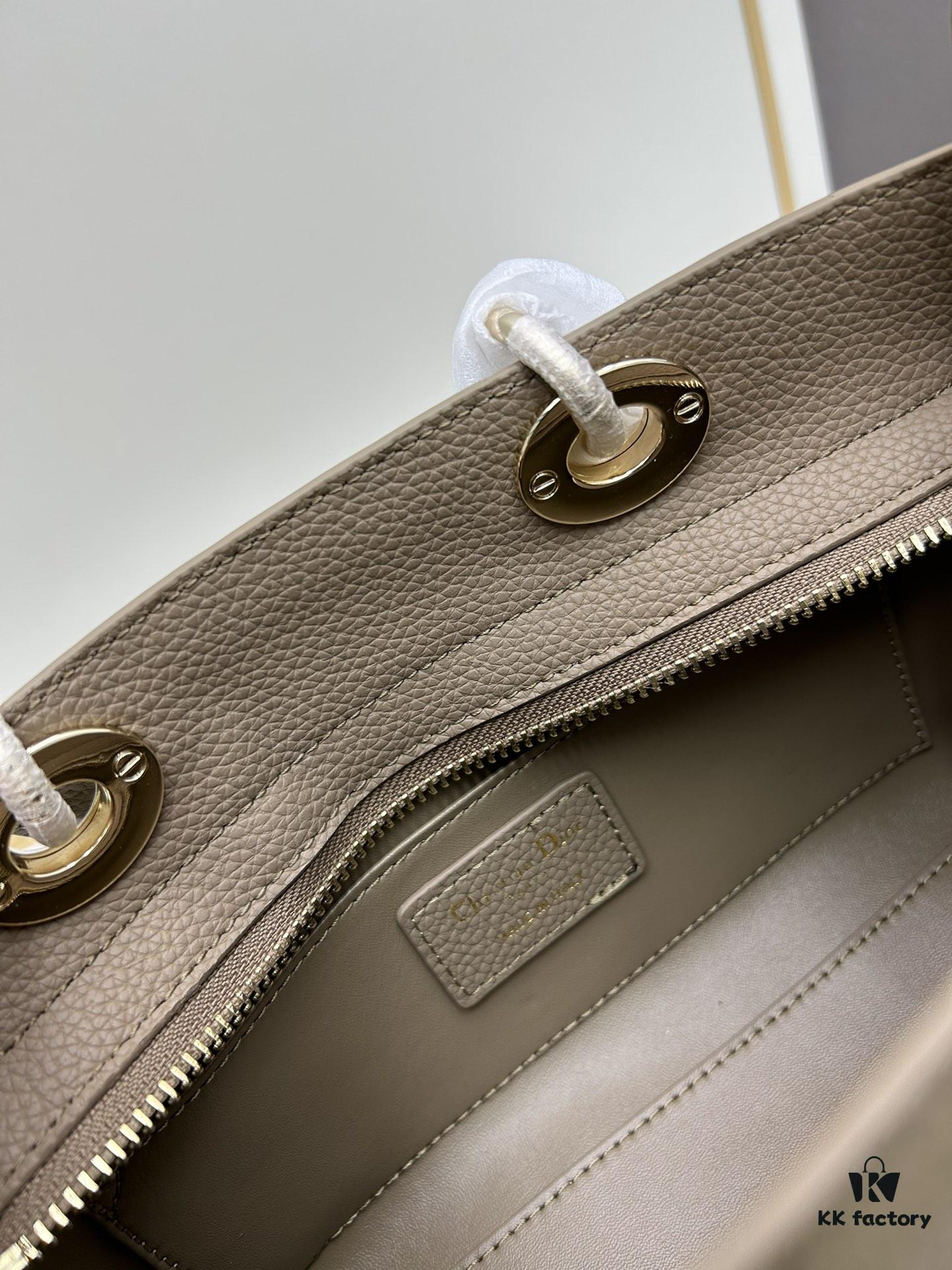 Large and Small Lady D-Sire My ABCDior Handbag in Blush Beige Calfskin with Crocodile Texture