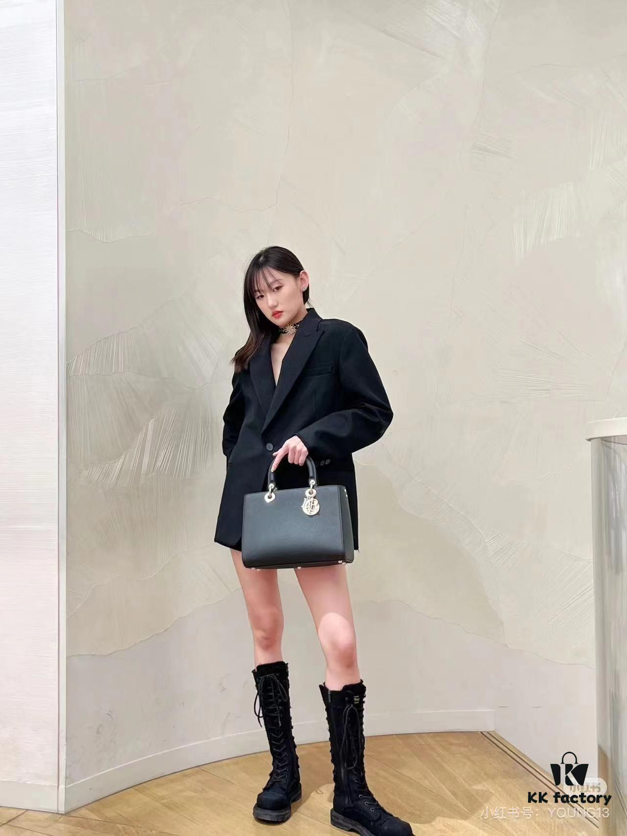 Large and Small Lady D-Sire My Abcdior Handbag in Blush Beige Crocodile-Embossed Calfskin Leather