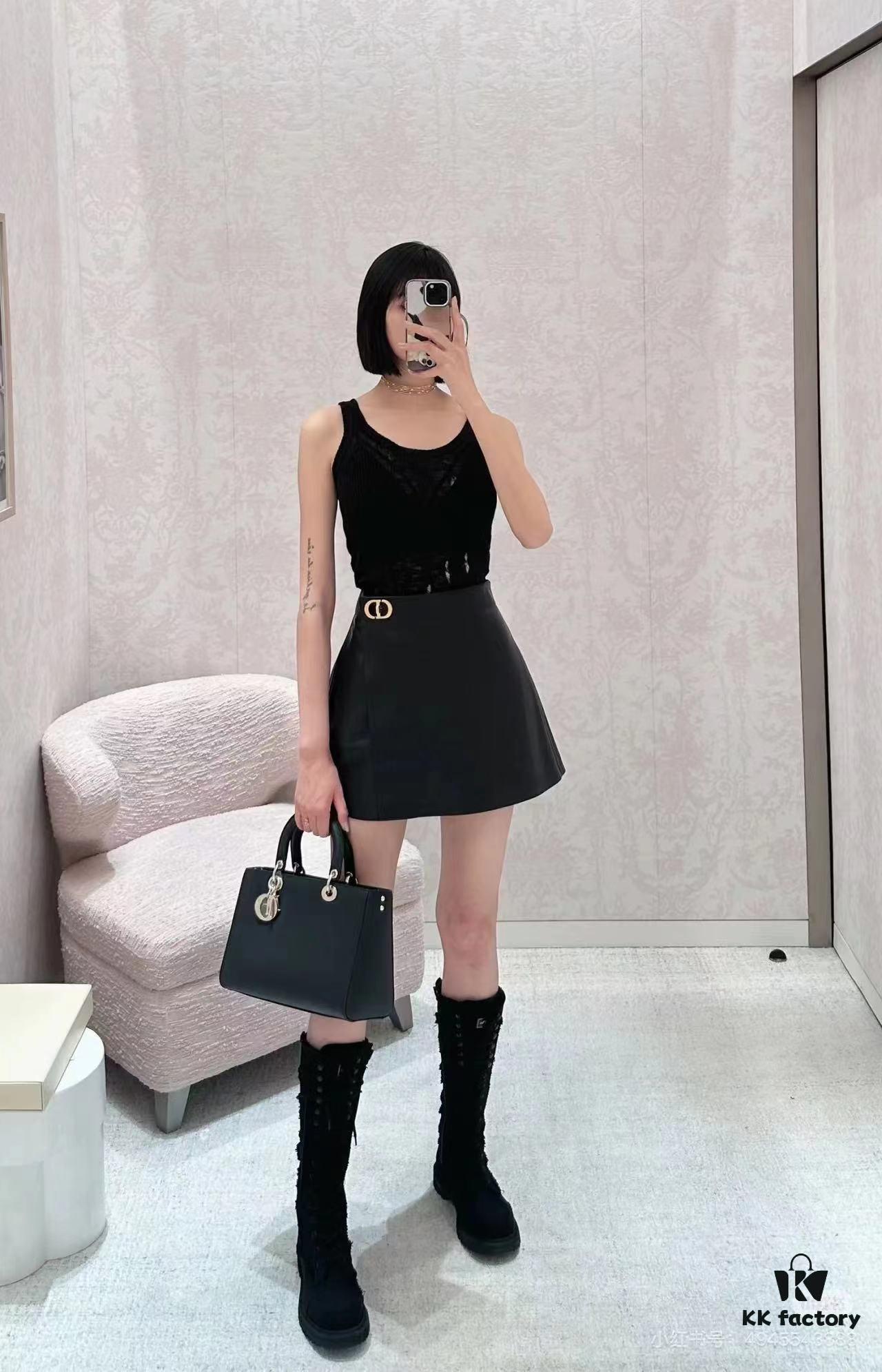 Large and Small Lady D-Sire My Abcdior Handbag in Blush Beige Crocodile-Embossed Calfskin Leather