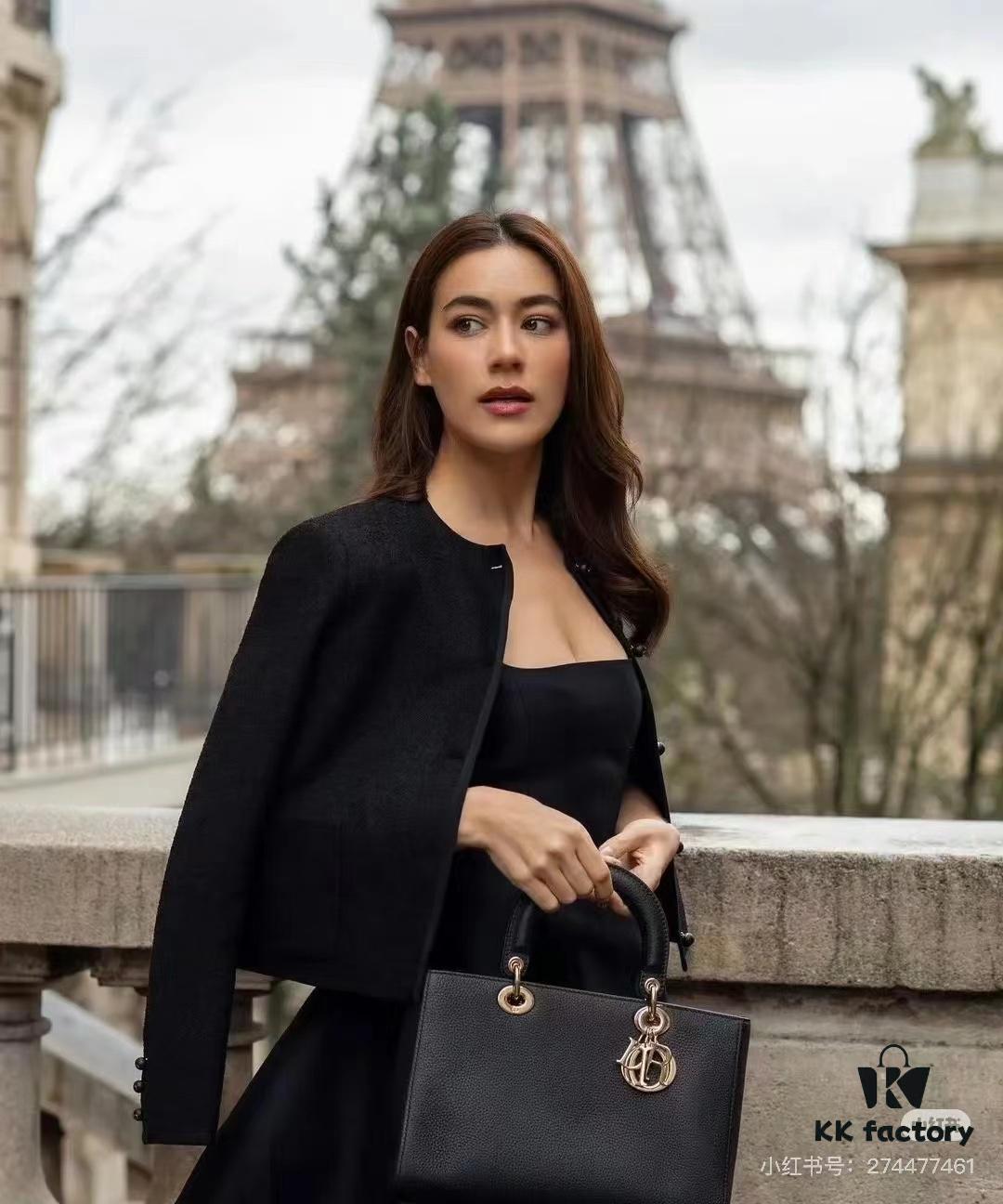 Large and Small Lady D-Sire My Abcdior Handbag in Blush Beige Crocodile-Embossed Calfskin Leather