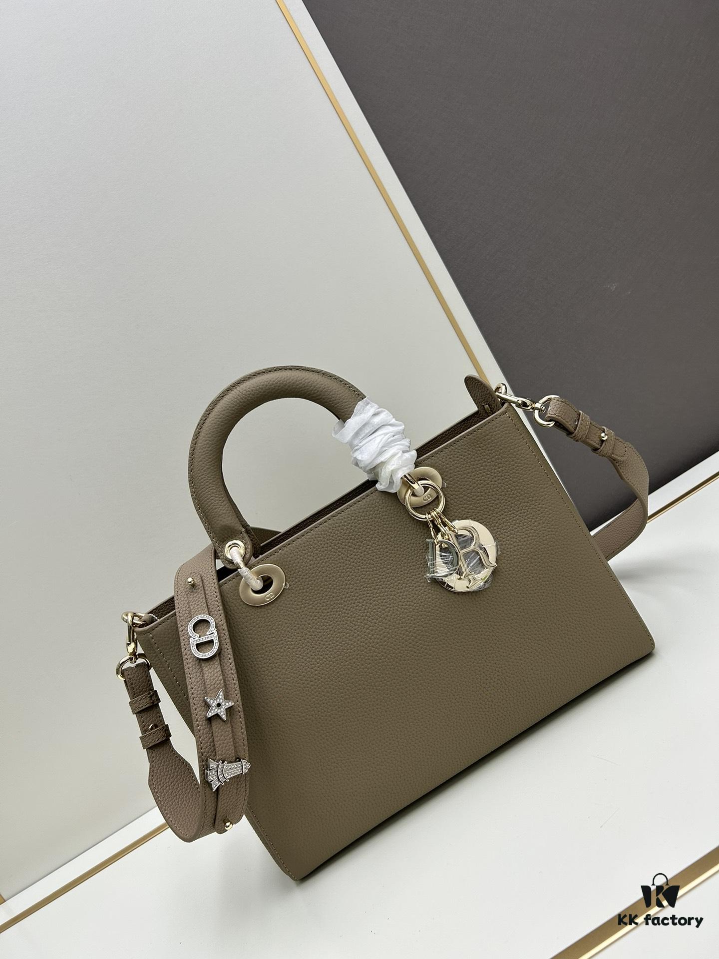 Large and Small Lady D-Sire My ABCDior Handbag in Blush Beige Crocodile-Embossed Calfskin Leather