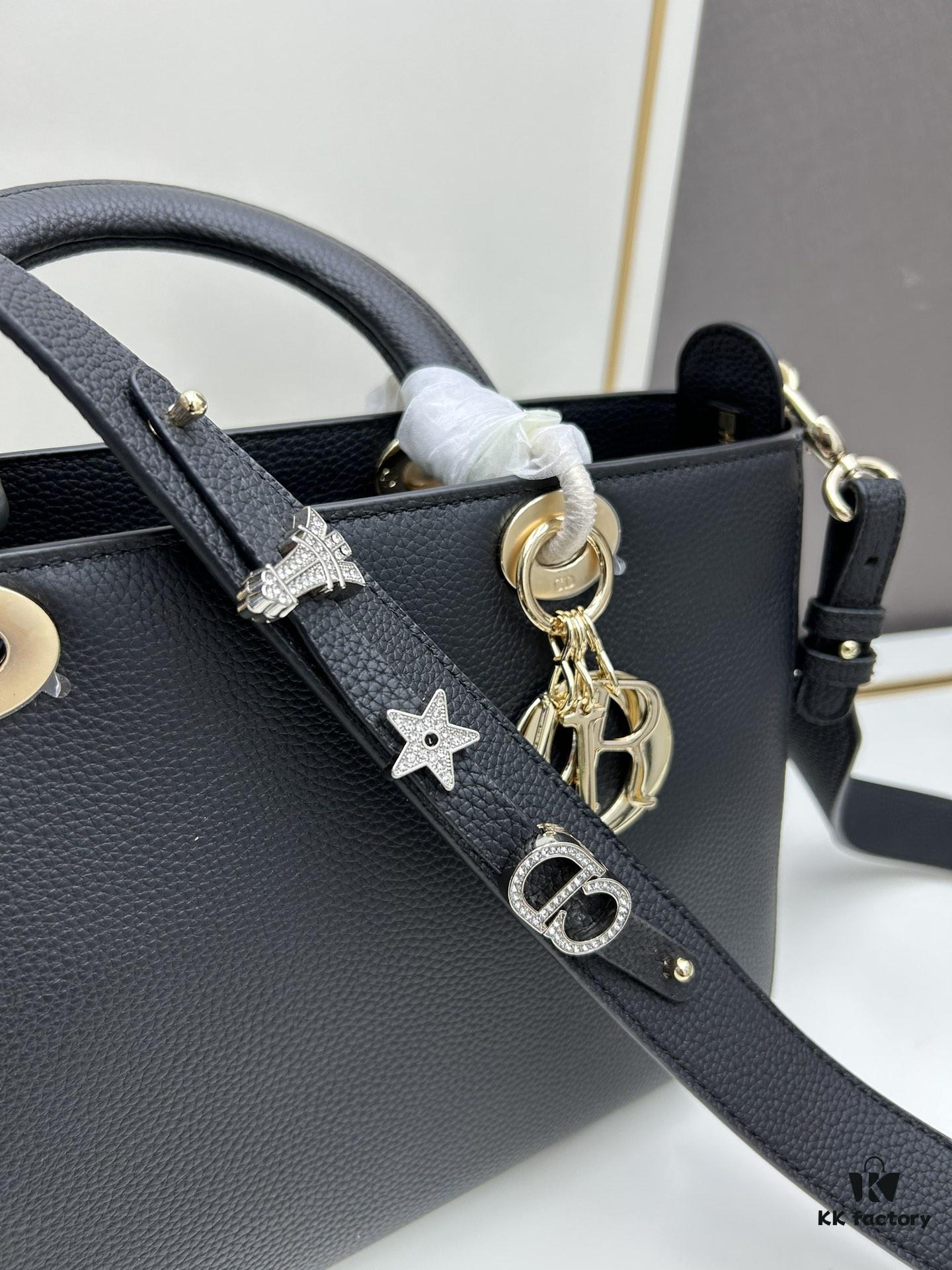 Large and Small Lady D-Sire My Abcdior Handbag in Blush Beige Cracked Calfskin