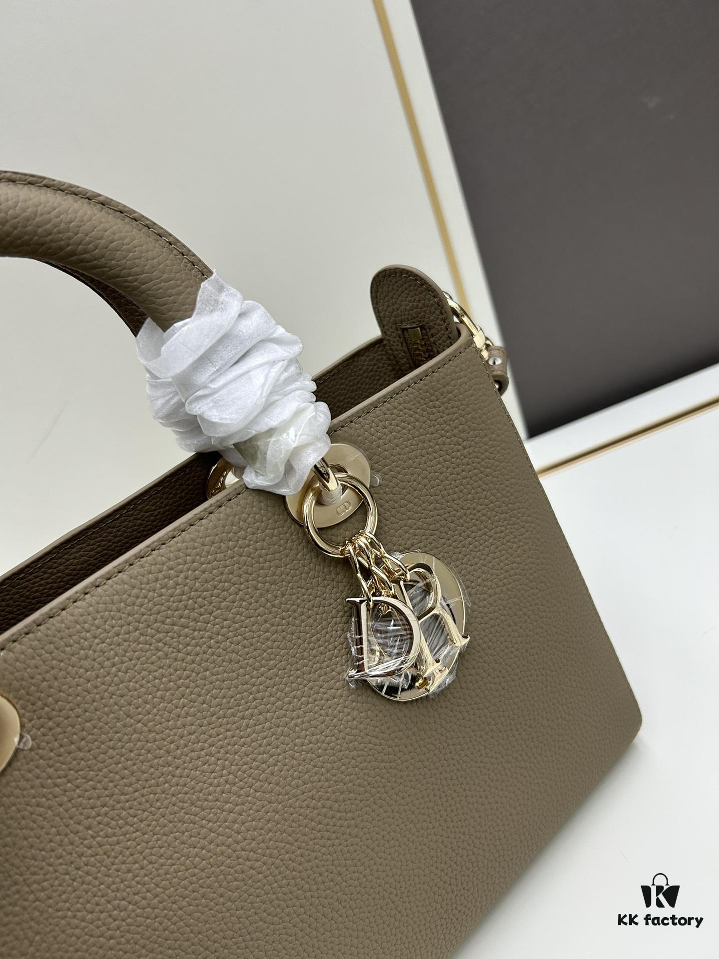 Lady D-Sire My ABCDior Large and Small Handbag in Blush Beige Cracked Calfskin Leather