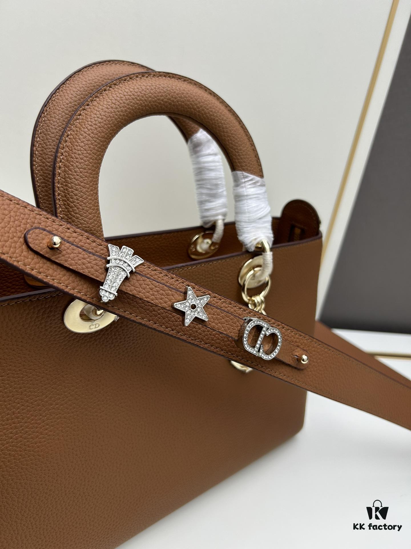 Large and Small Lady D-Sire My ABCDior Handbag in Blush Beige Crocodile-Embossed Calfskin Leather