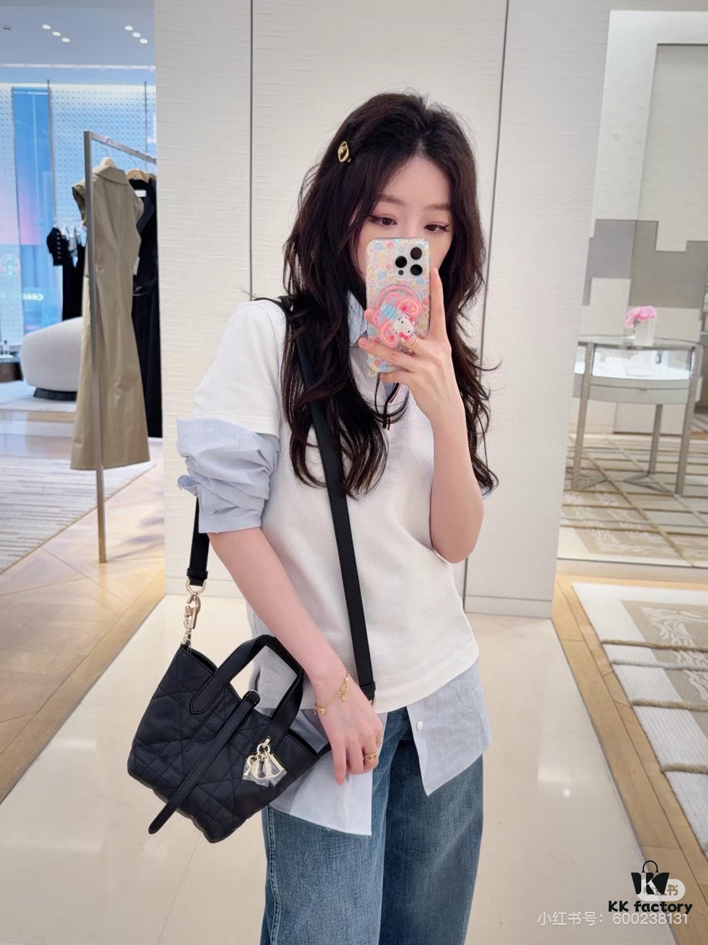 Dior Toujours Vertical Handbag in Blush Beige Calfskin Leather with Cannage Stitching