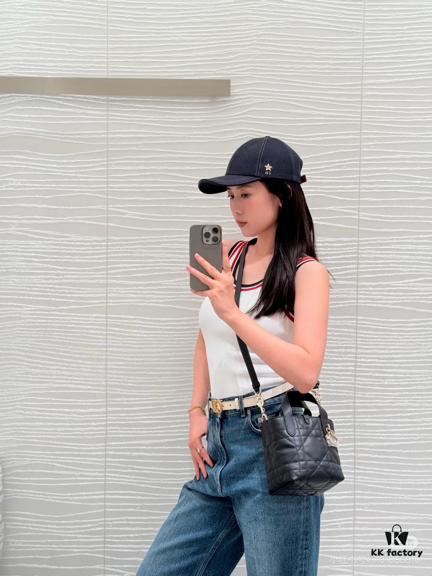 Dior Toujours Vertical Handbag in Blush Beige Calfskin Leather with Cannage Stitching