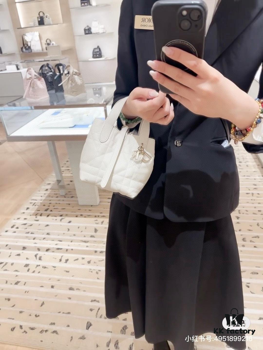 Dior Toujours Vertical Handbag in Blush Beige Calfskin Leather with Cannage Stitching