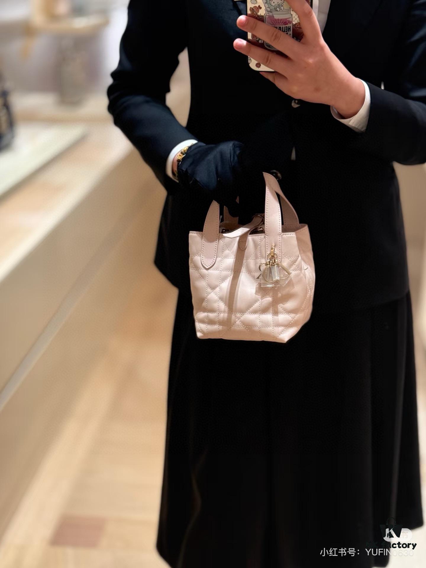 Dior Toujours Vertical Handbag in Blush Beige Calfskin Leather with Cannage Stitching