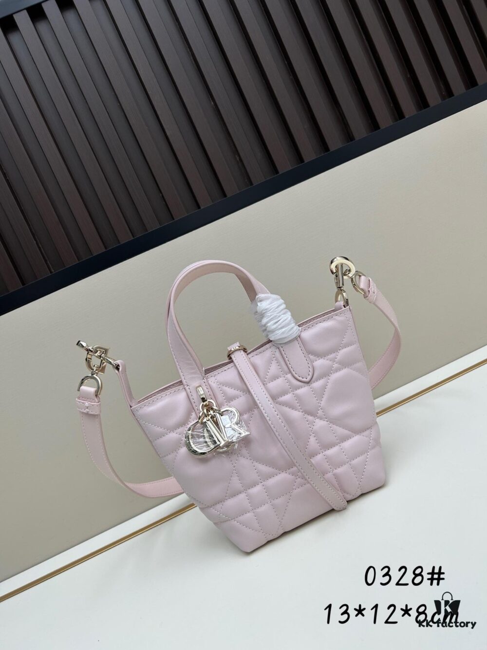 Dior Toujours Vertical Handbag in Blush Beige Calfskin Leather with Quilted Diamond Stitching