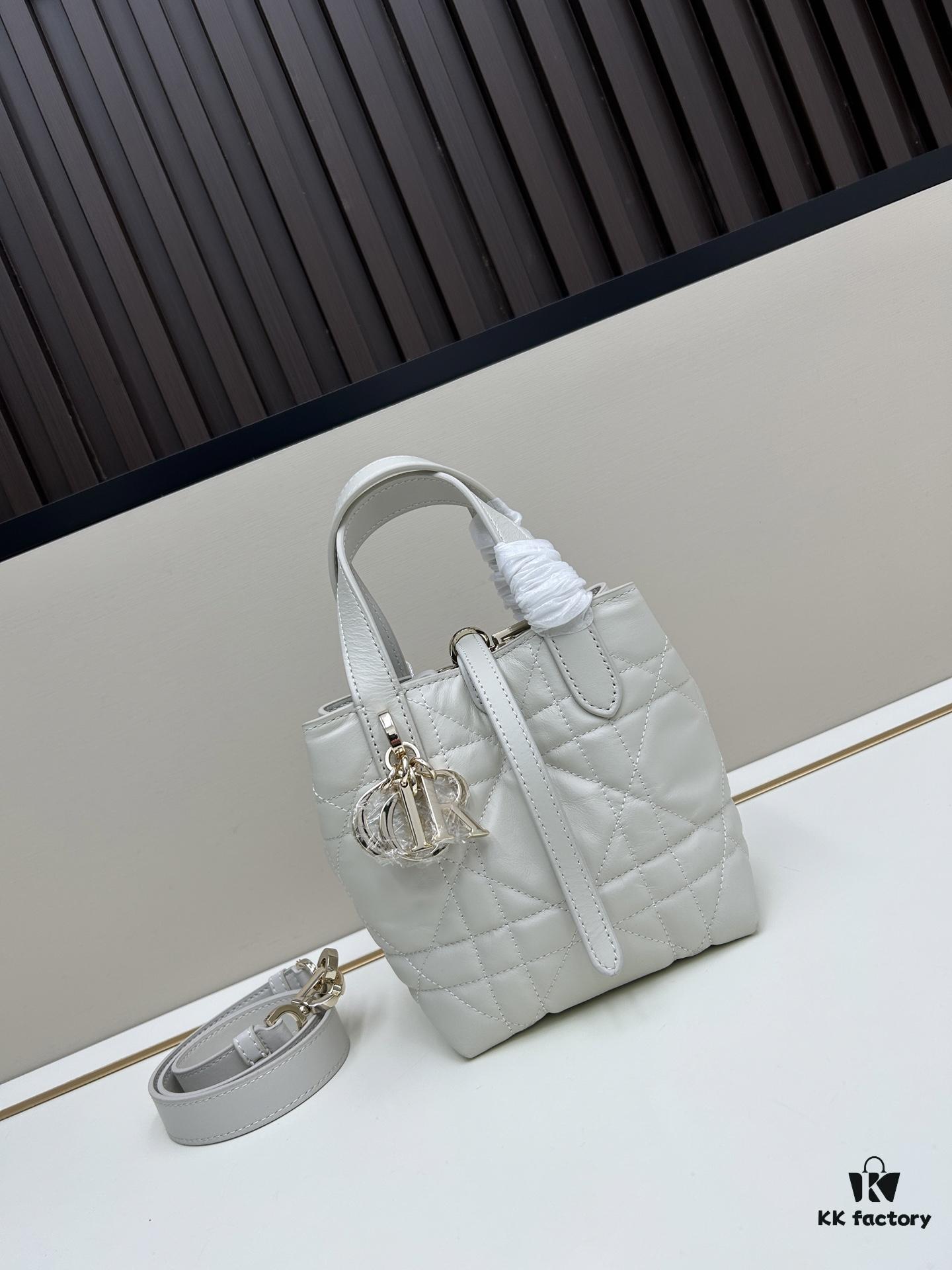 Dior Toujours Vertical Handbag in Blush Beige Calfskin with Quilted Diamond Stitching