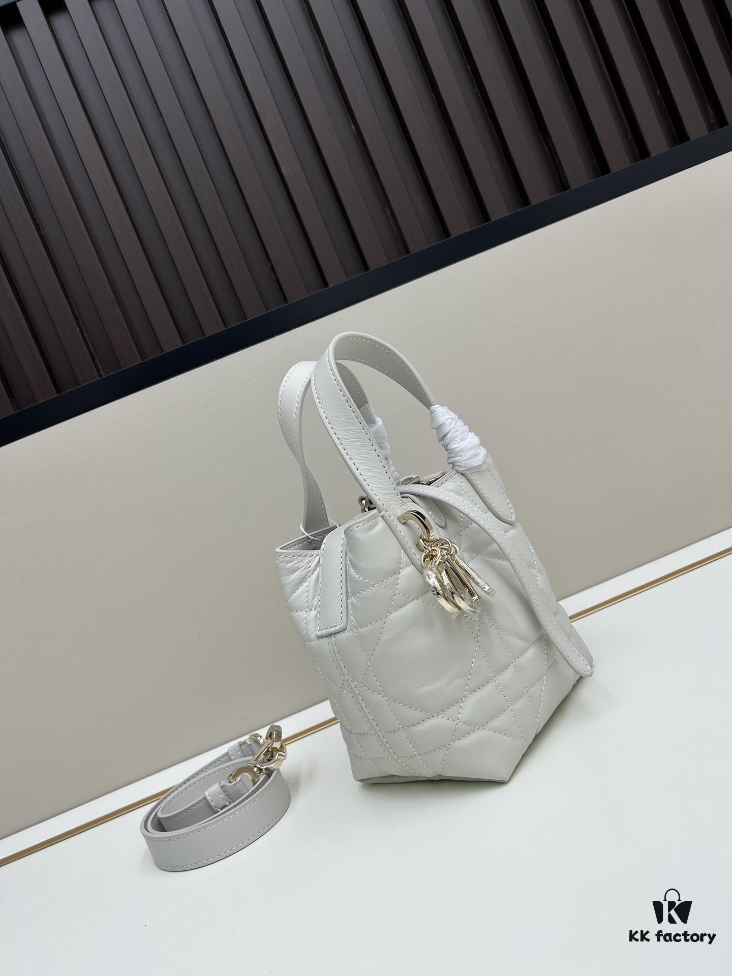 Dior Toujours Vertical Handbag in Blush Beige Calfskin with Quilted Diamond Stitching