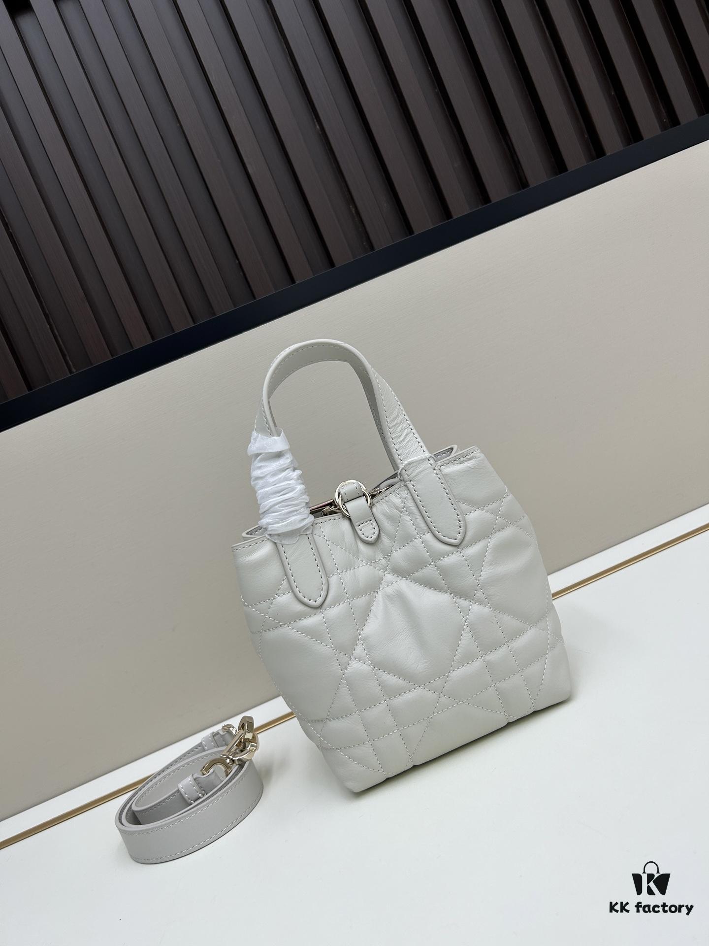 Dior Toujours Vertical Handbag in Blush Beige Calfskin with Quilted Diamond Stitching