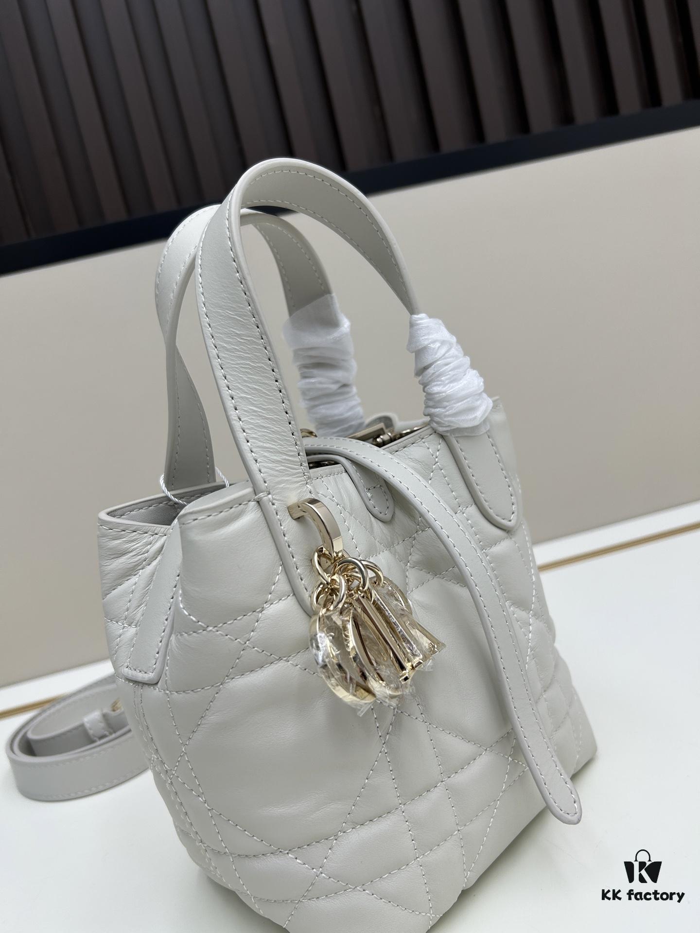 Dior Toujours Vertical Handbag in Blush Beige Calfskin with Quilted Diamond Stitching