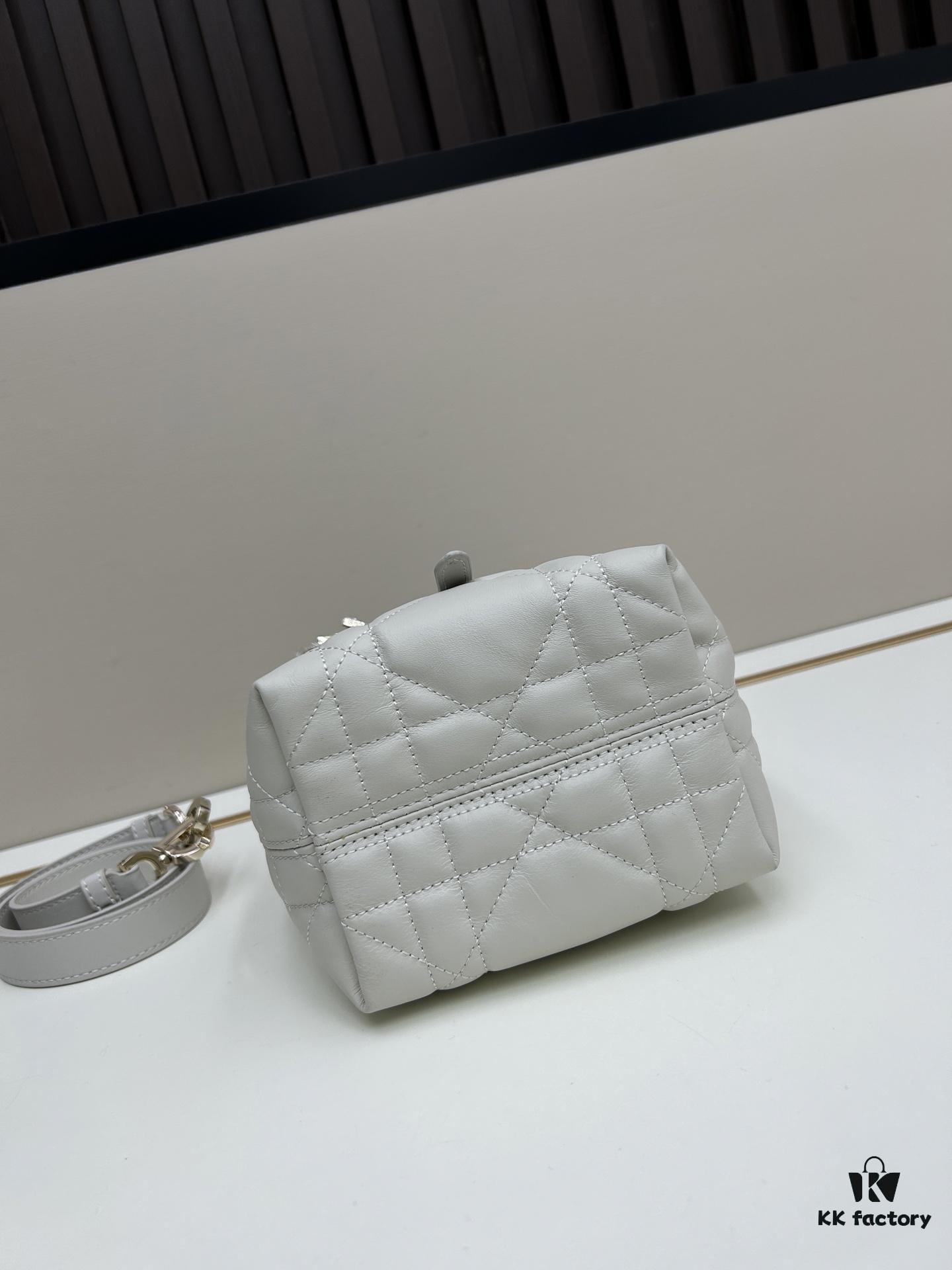 Dior Toujours Vertical Handbag in Blush Beige Calfskin with Quilted Diamond Stitching