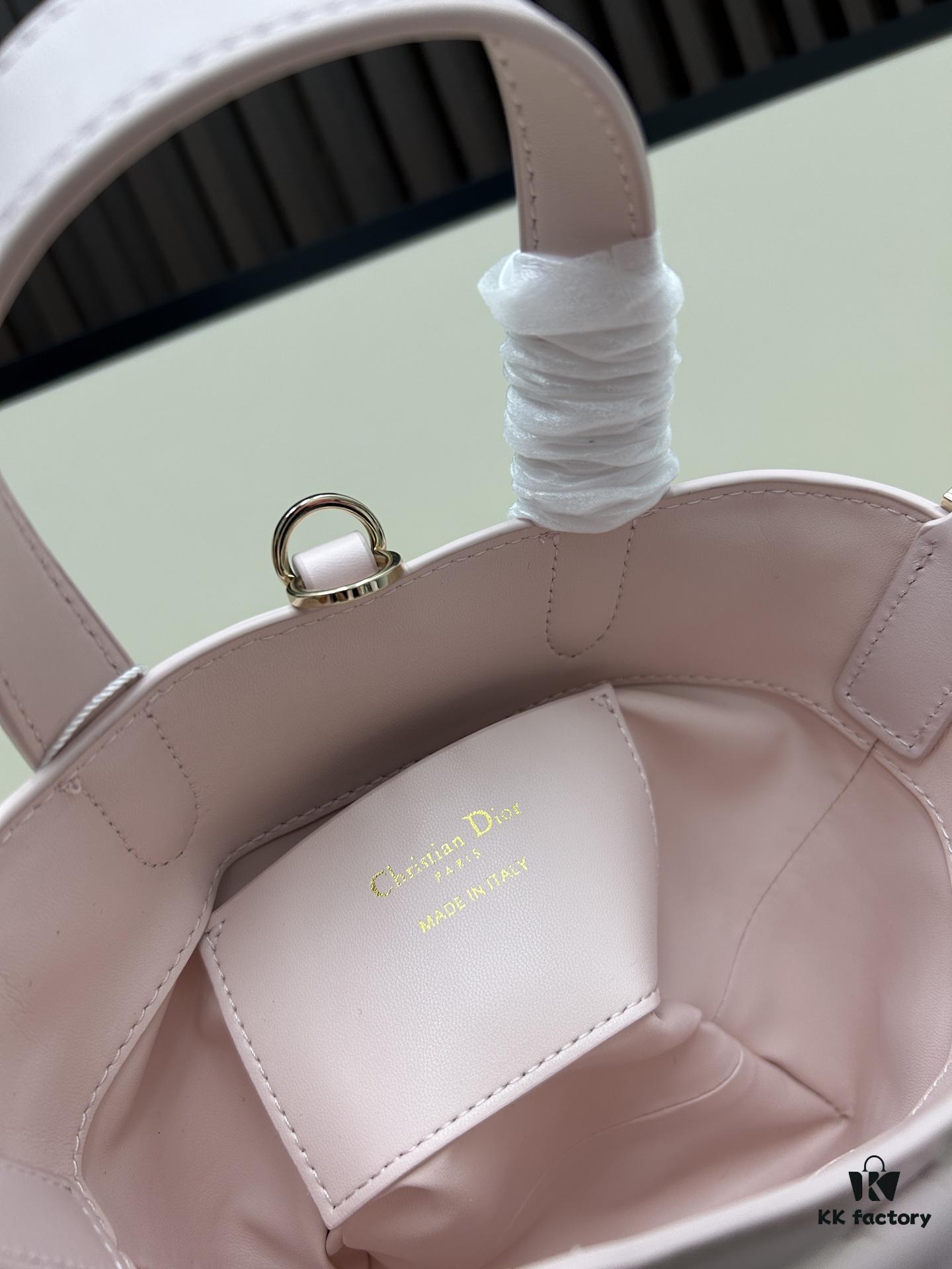 Dior Toujours Vertical Handbag in Blush Beige Calfskin Leather with Quilted Diamond Stitching